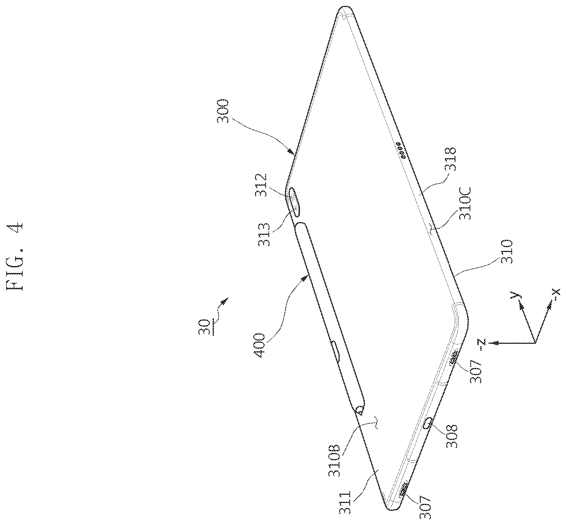Patent US11847282 Figure 4 – Electronic device comprising pen input device and configured to reduce deterioration in antenna due to pen input device