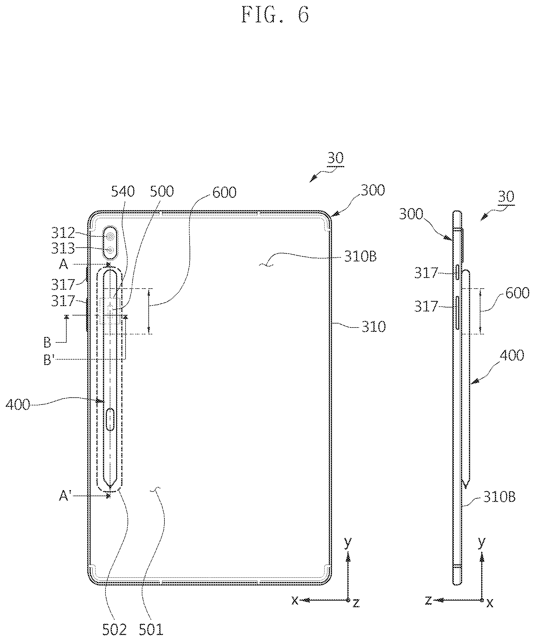 Patent US11847282 Figure 6 – Electronic device comprising pen input device and configured to reduce deterioration in antenna due to pen input device