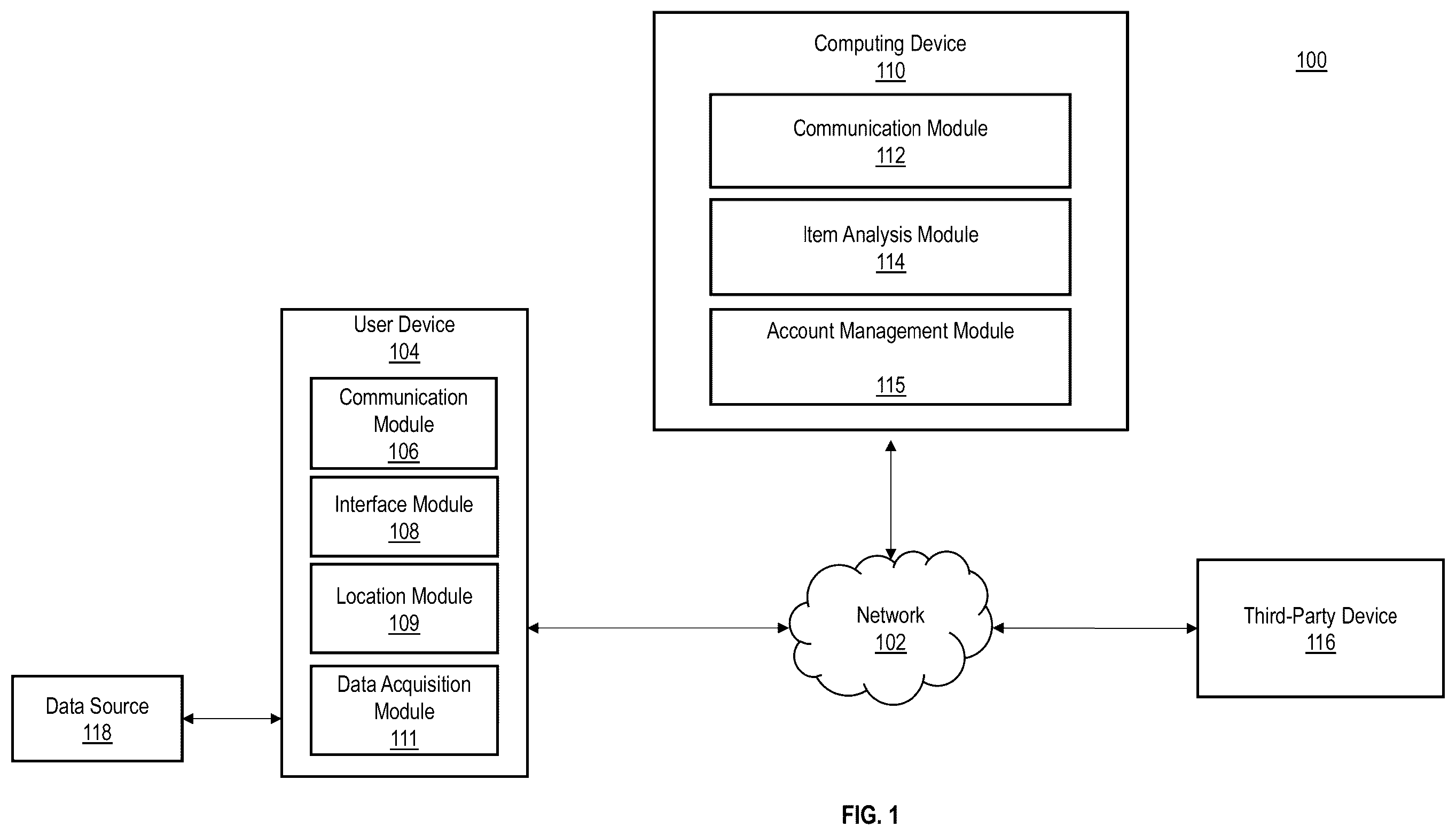 Patent US11847303 — User interface for depicting informational elements for selectable items — Figure 1