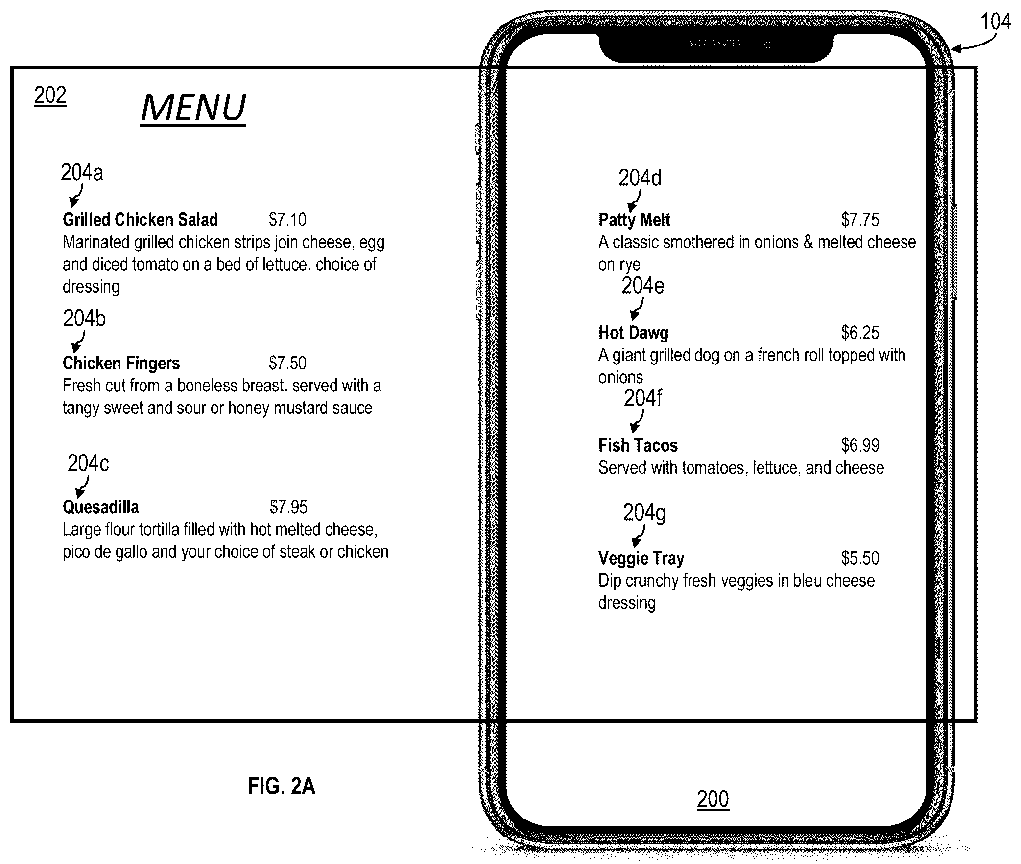 Patent US11847303 Figure 2 – User interface for depicting informational elements for selectable items