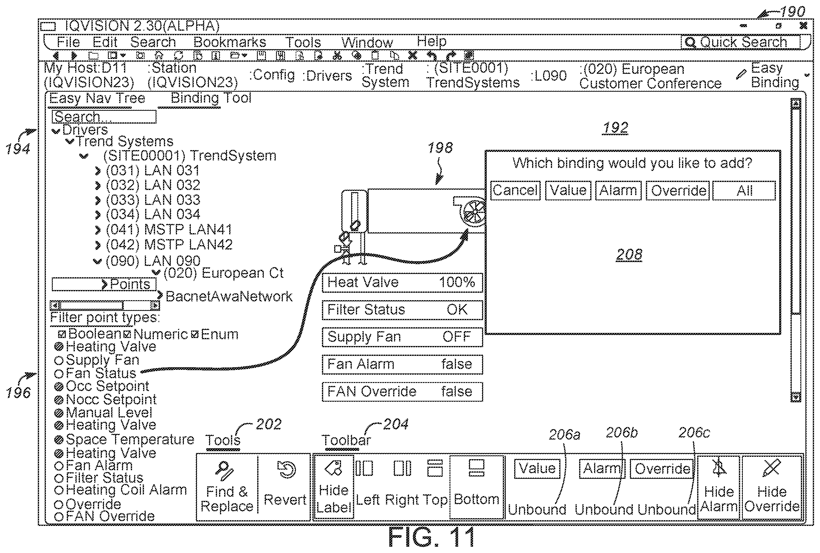Patent US11847310 Figure 11 – System and method for auto binding graphics to components in a building management system