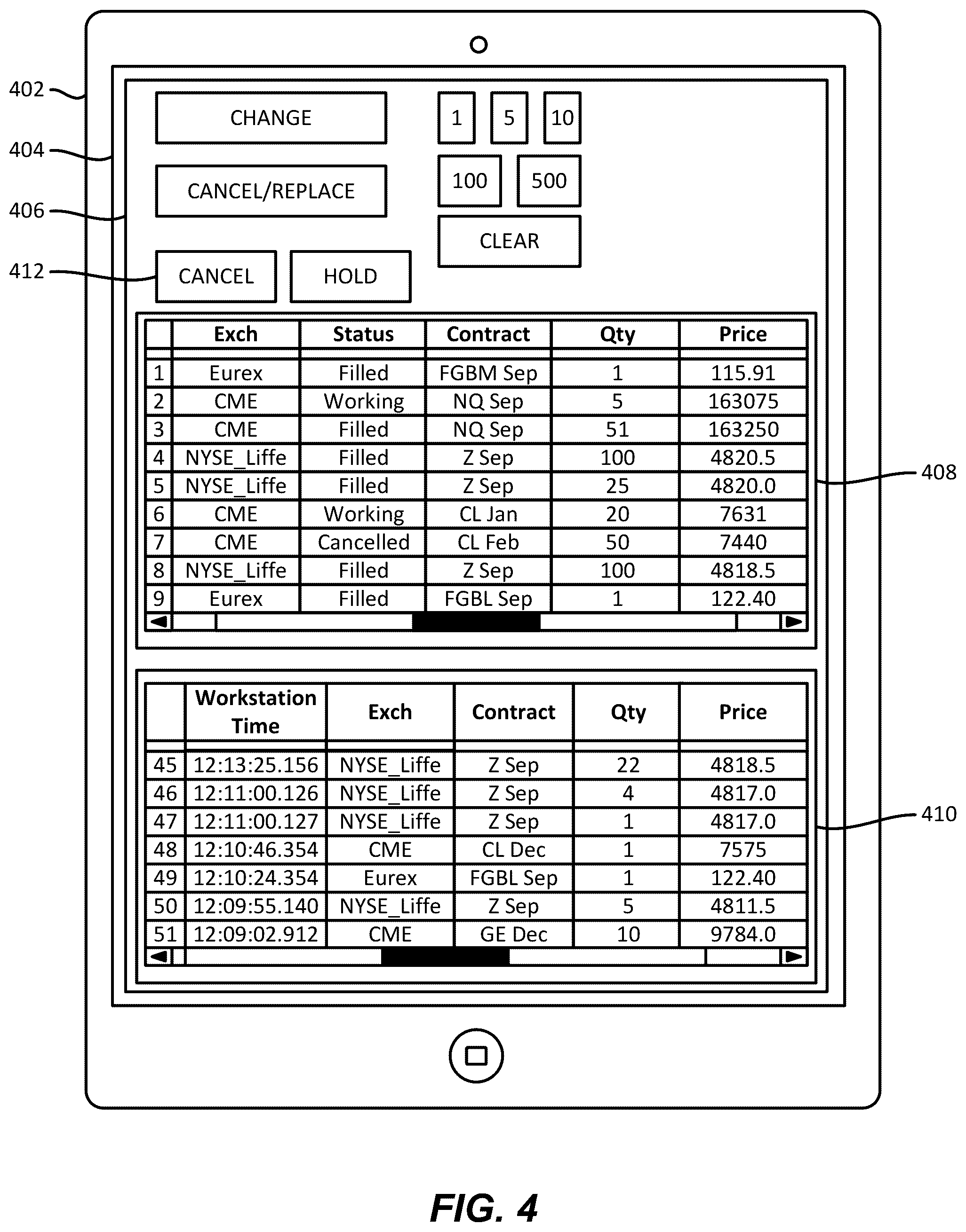 Patent US11847315 Figure 4 – Methods and apparatus to enable a trading device to accept a user input