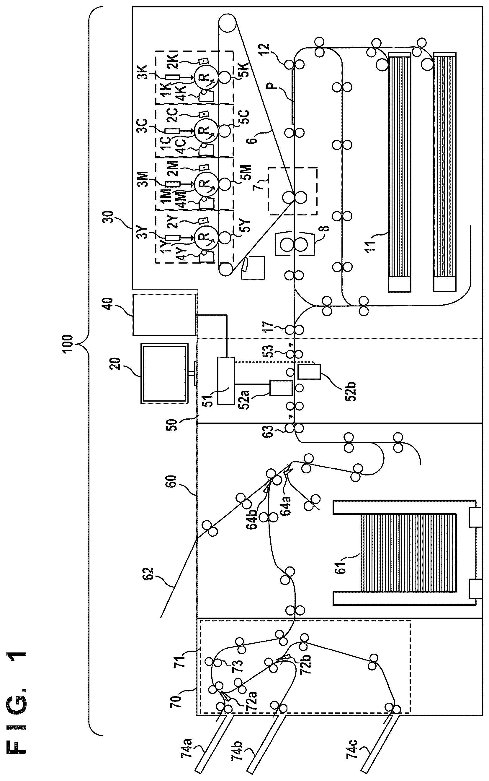 Patent US11847359 Figure 1 – Image forming system for inspecting an image formed on a sheet based on an image editing process intensity