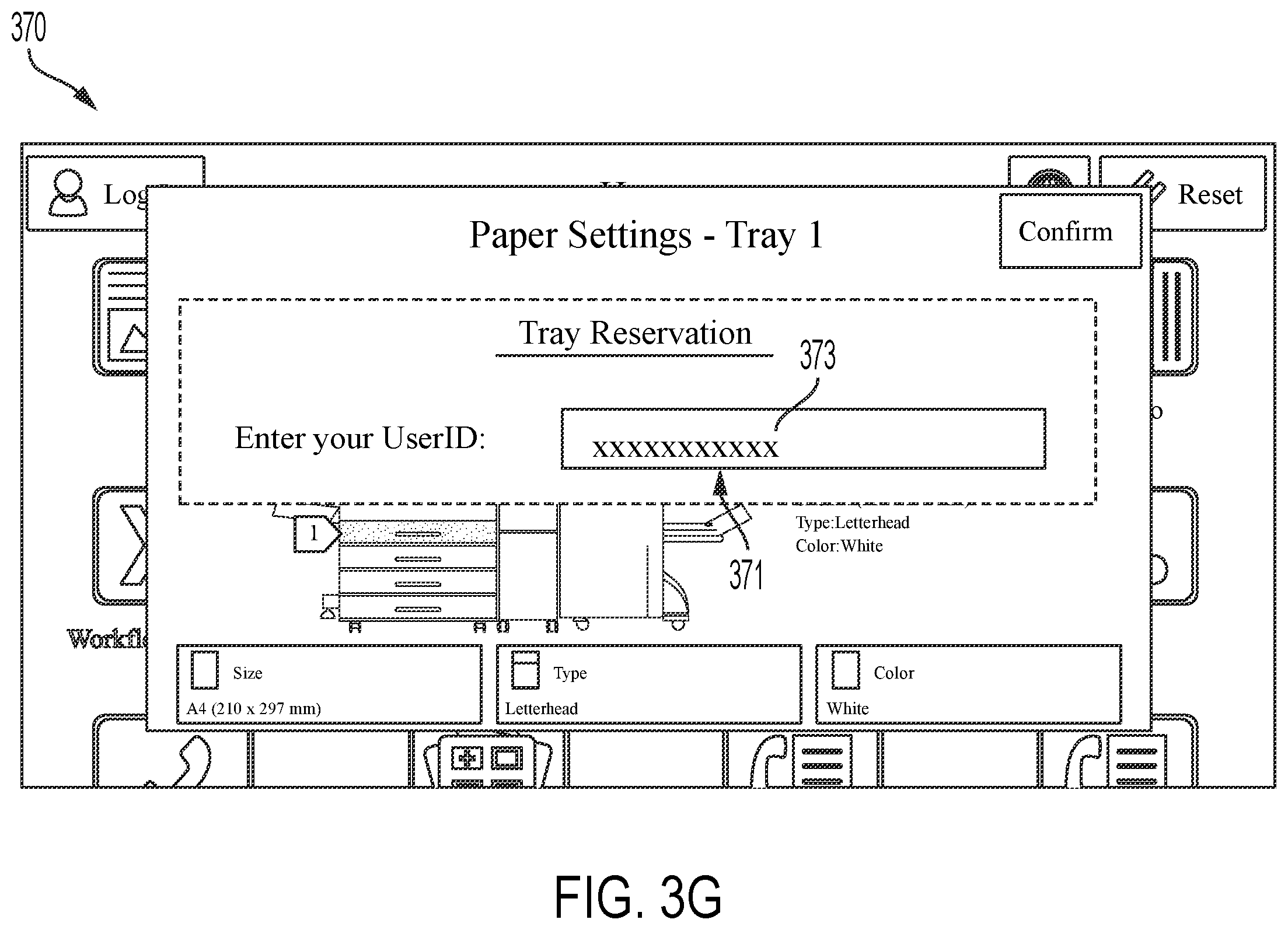 Patent US11847366 Figure 9 – Reserving a tray for a user for special media printing