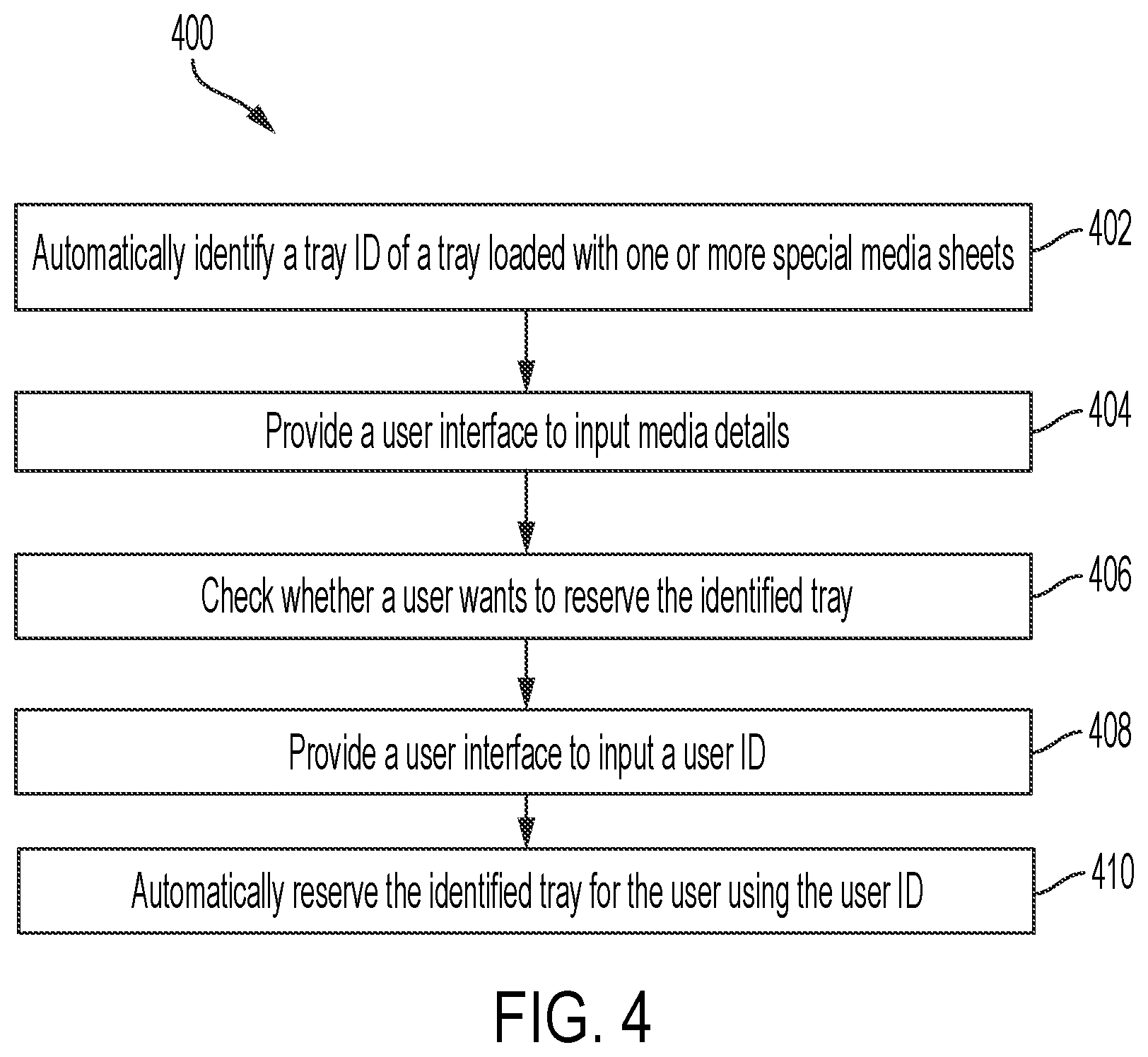 Patent US11847366 Figure 10 – Reserving a tray for a user for special media printing