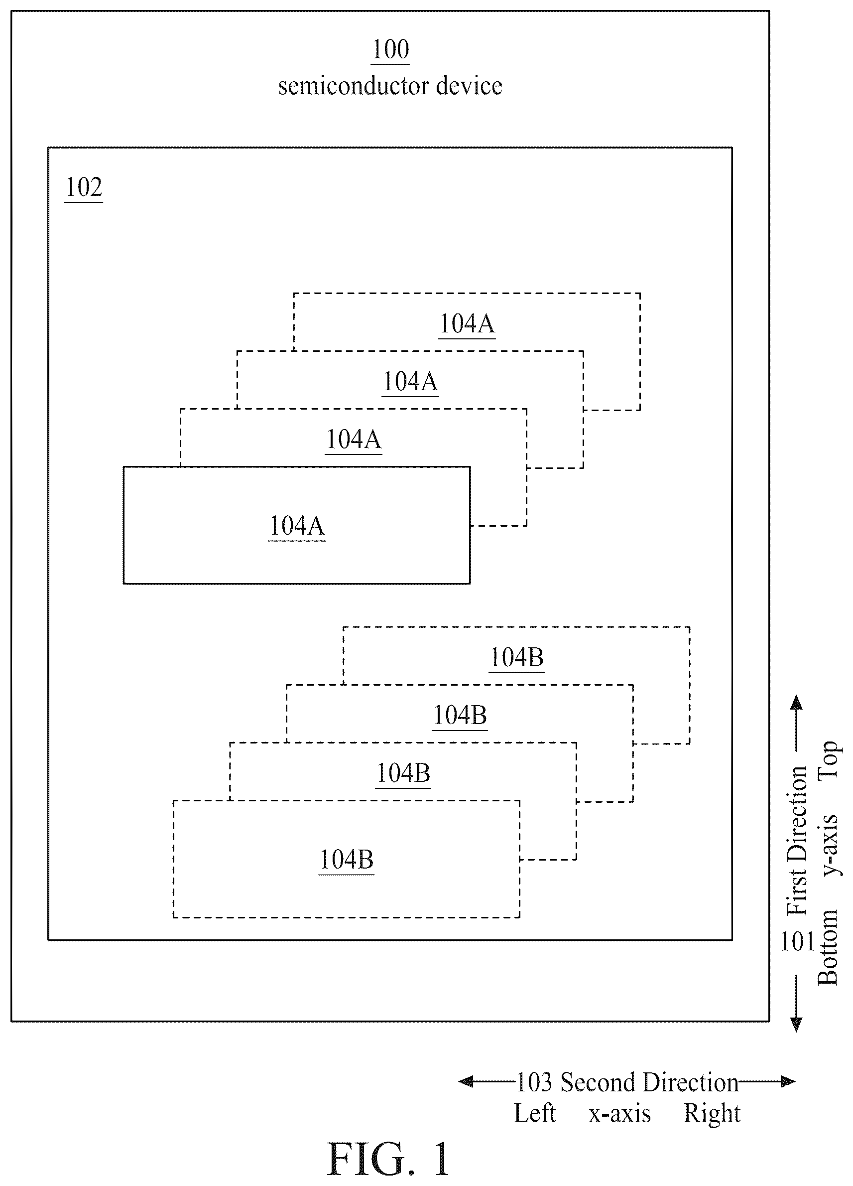 Patent US11847399 Figure 1 – Integrated circuit with asymmetric mirrored layout analog cells
