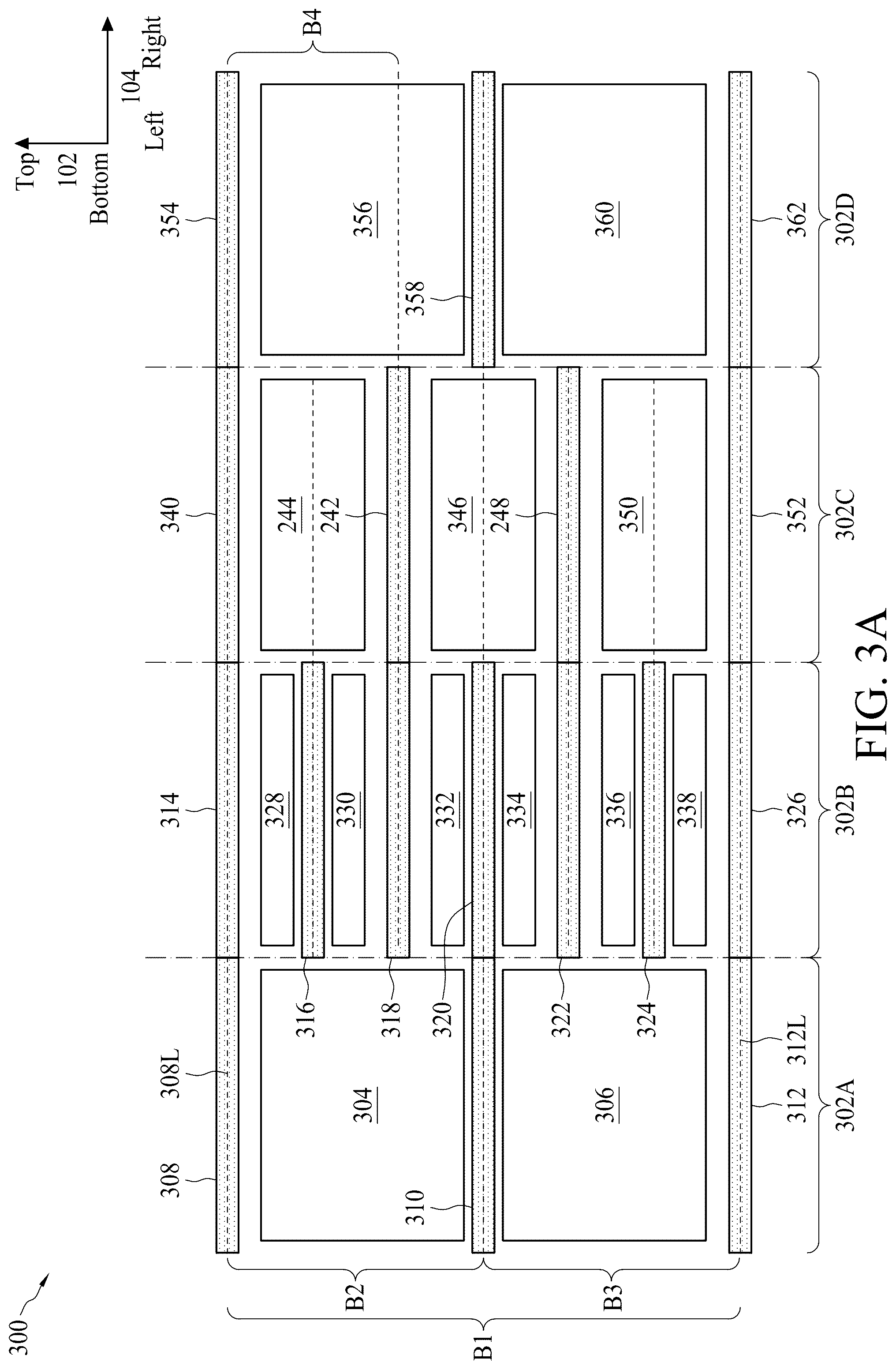 Patent US11847399 Figure 3 – Integrated circuit with asymmetric mirrored layout analog cells