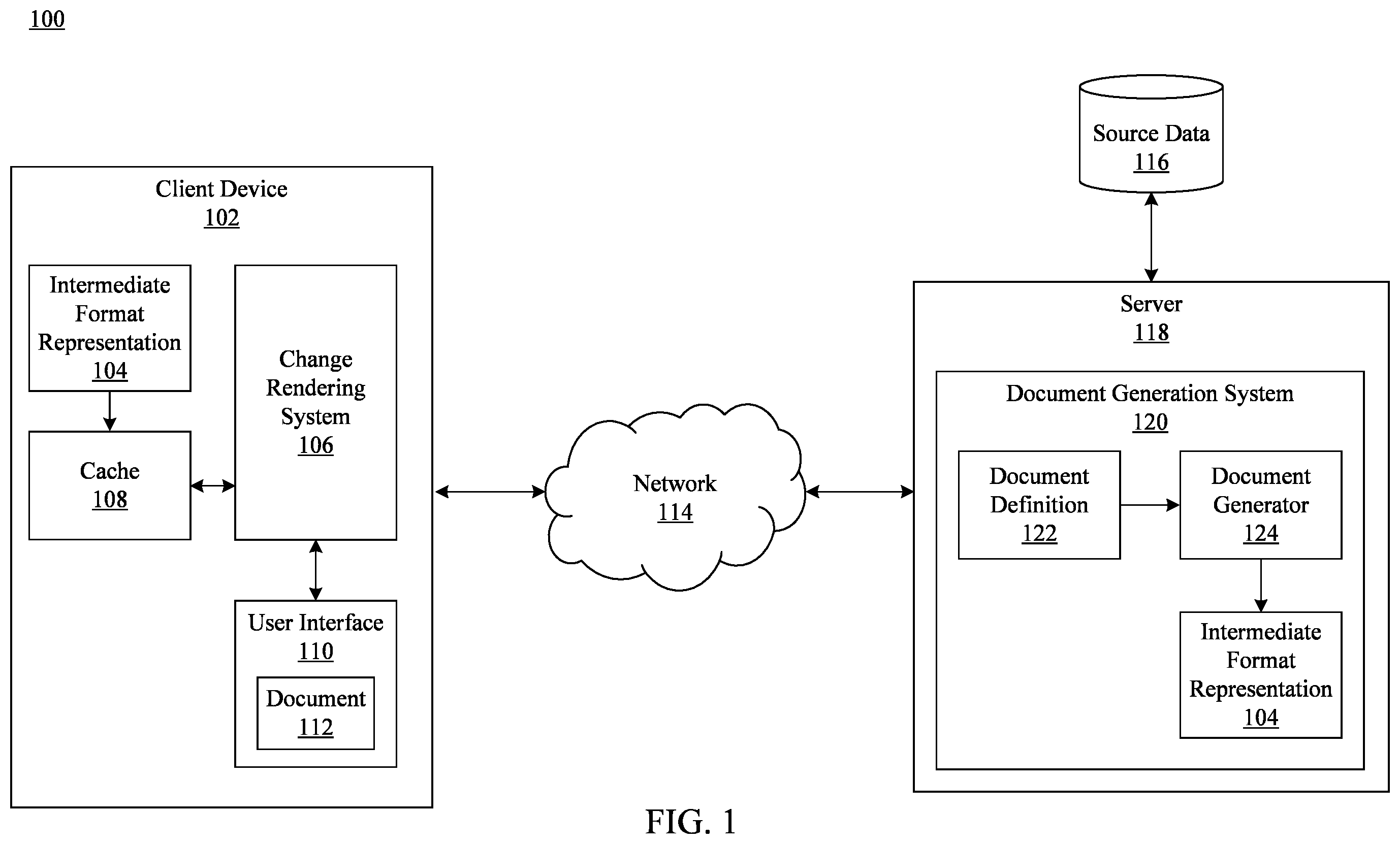 Patent US11847403 Figure 1 – Change rendering for generated documents