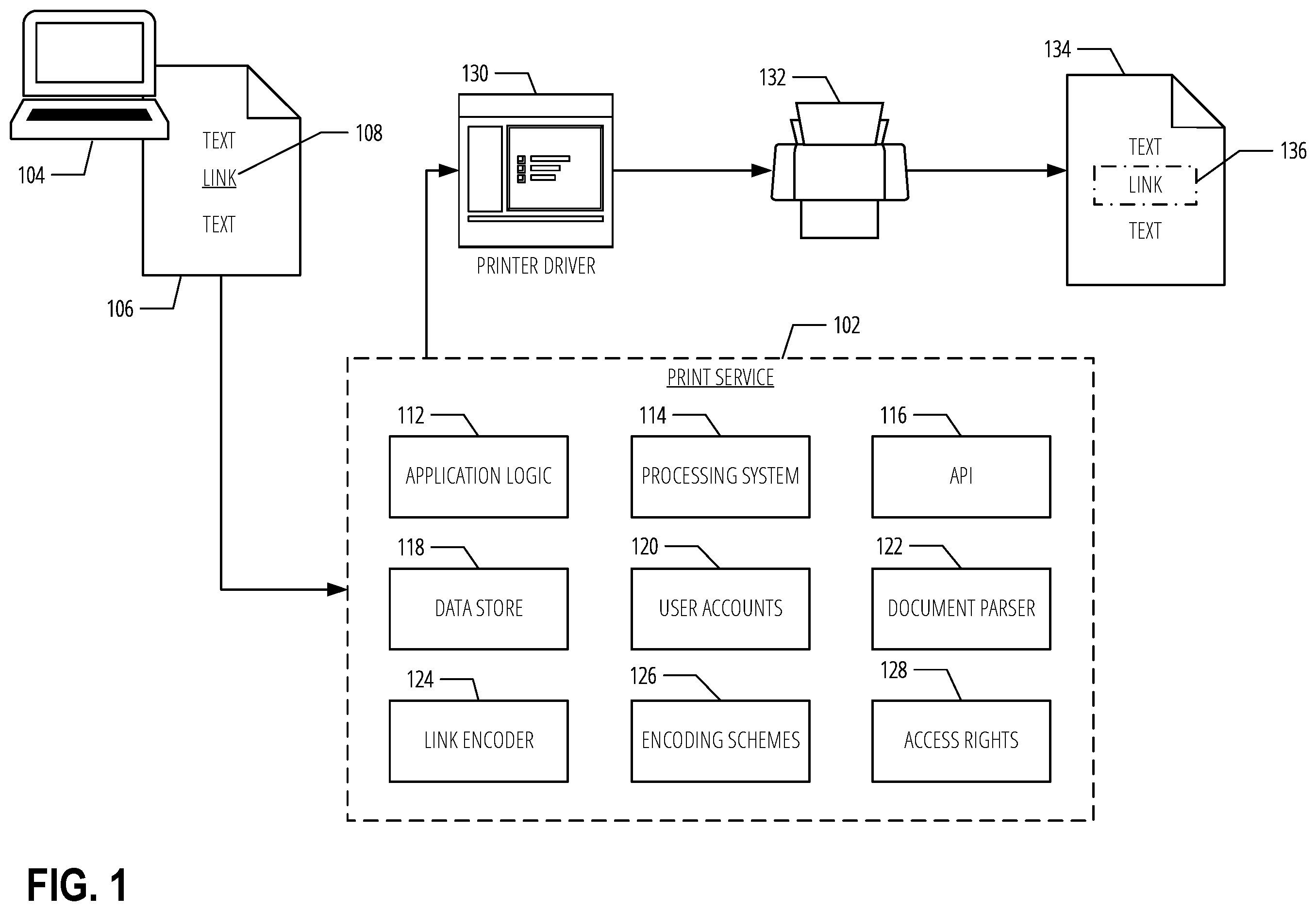 Patent US11847405 Figure 1 – Encoding hyperlink data in a printed document