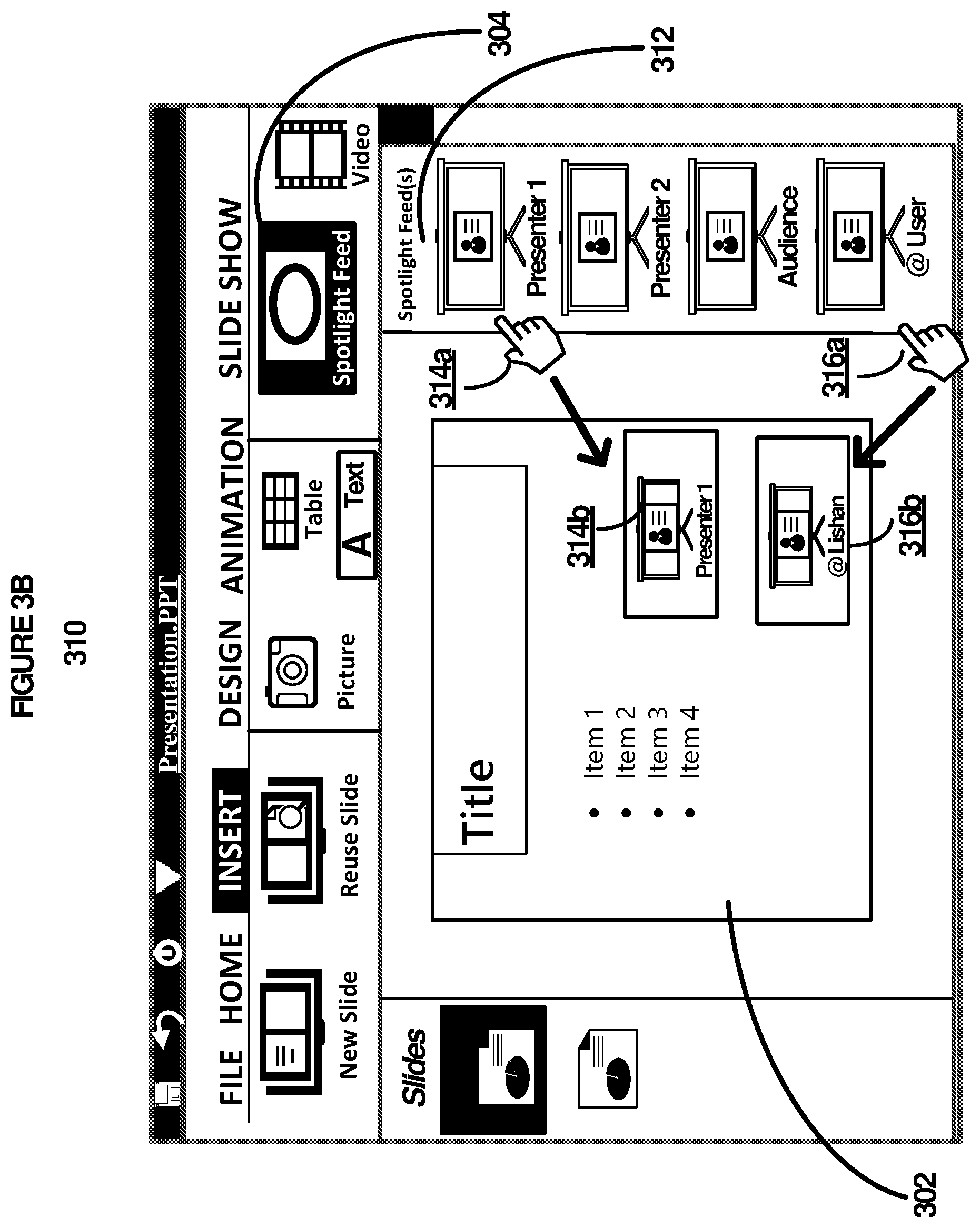 Patent US11847409 Figure 5 – Management of presentation content including interjecting live feeds into presentation content