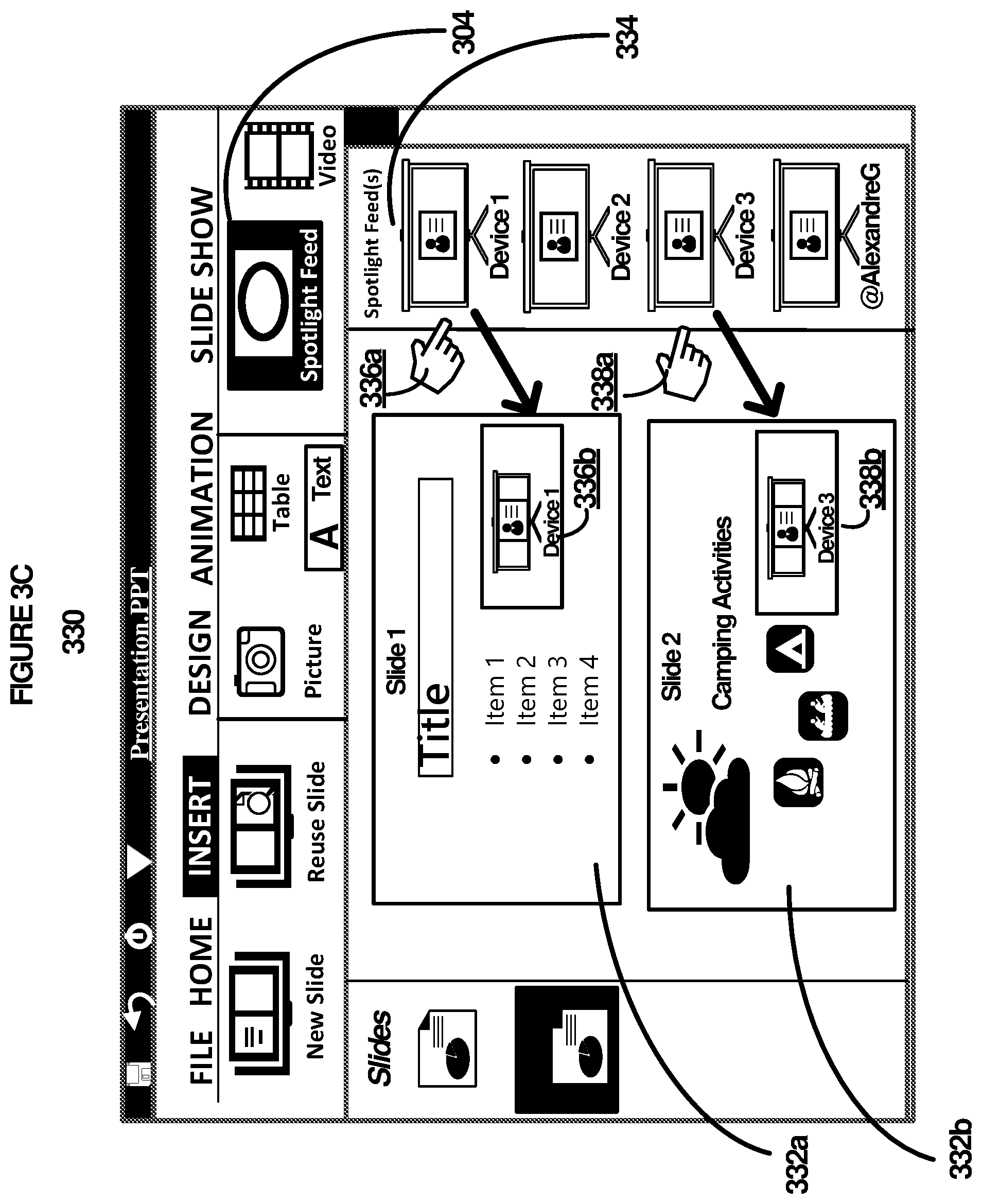Patent US11847409 Figure 6 – Management of presentation content including interjecting live feeds into presentation content