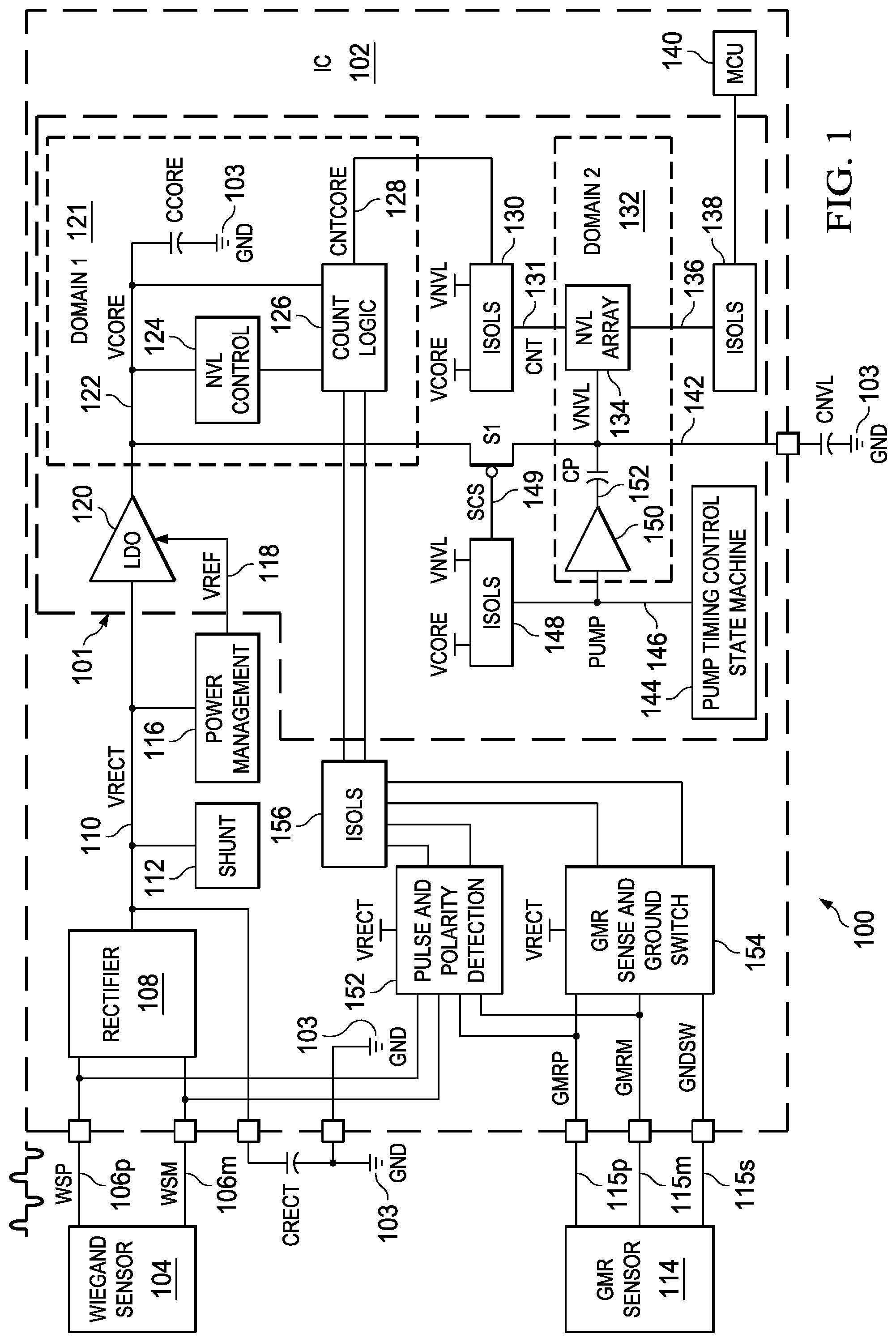 Patent US11847430 Figure 1 – Non-volatile counter system, counter circuit and power management circuit with isolated dynamic boosted supply