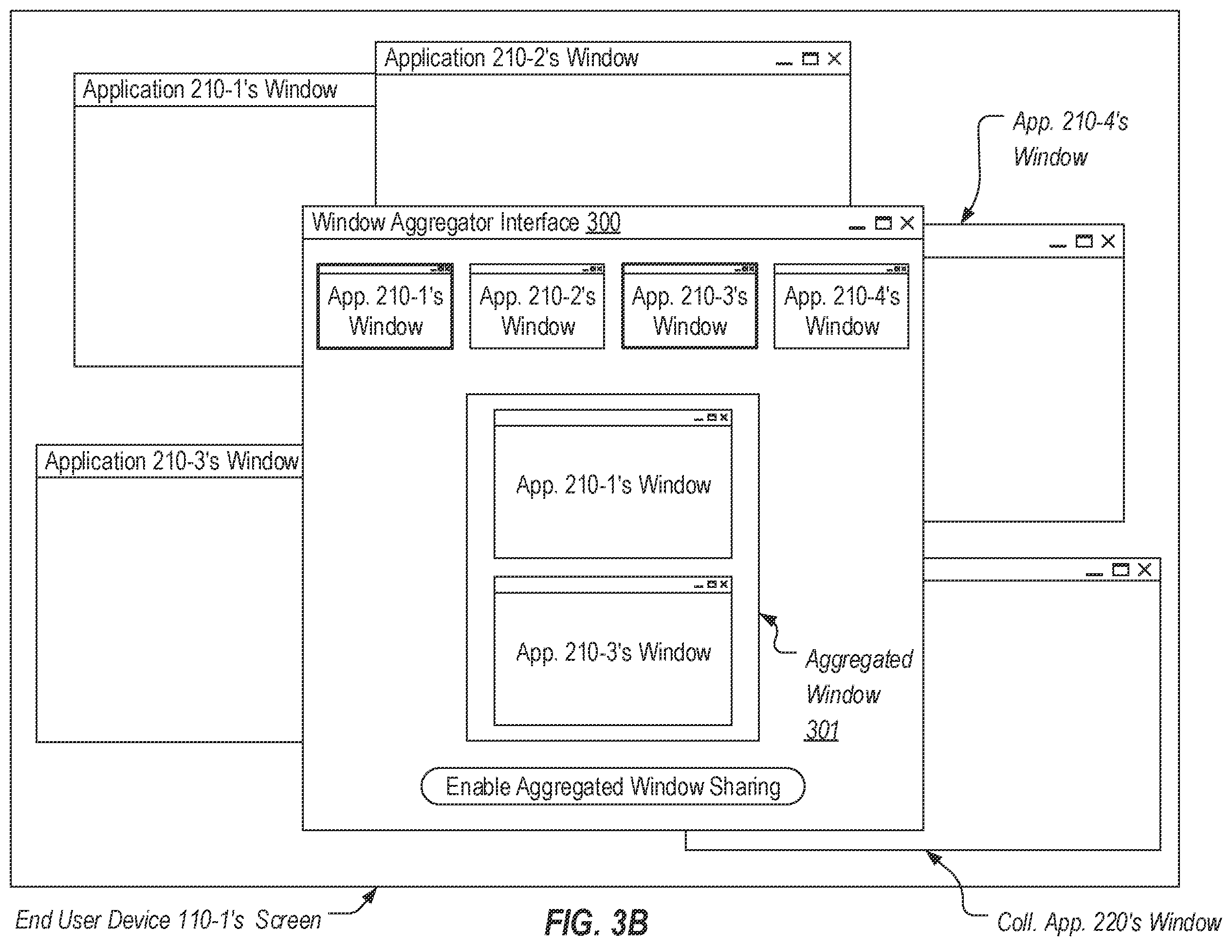 Patent US11847474 Figure 4 – Simultaneously sharing multiple windows via a collaboration application