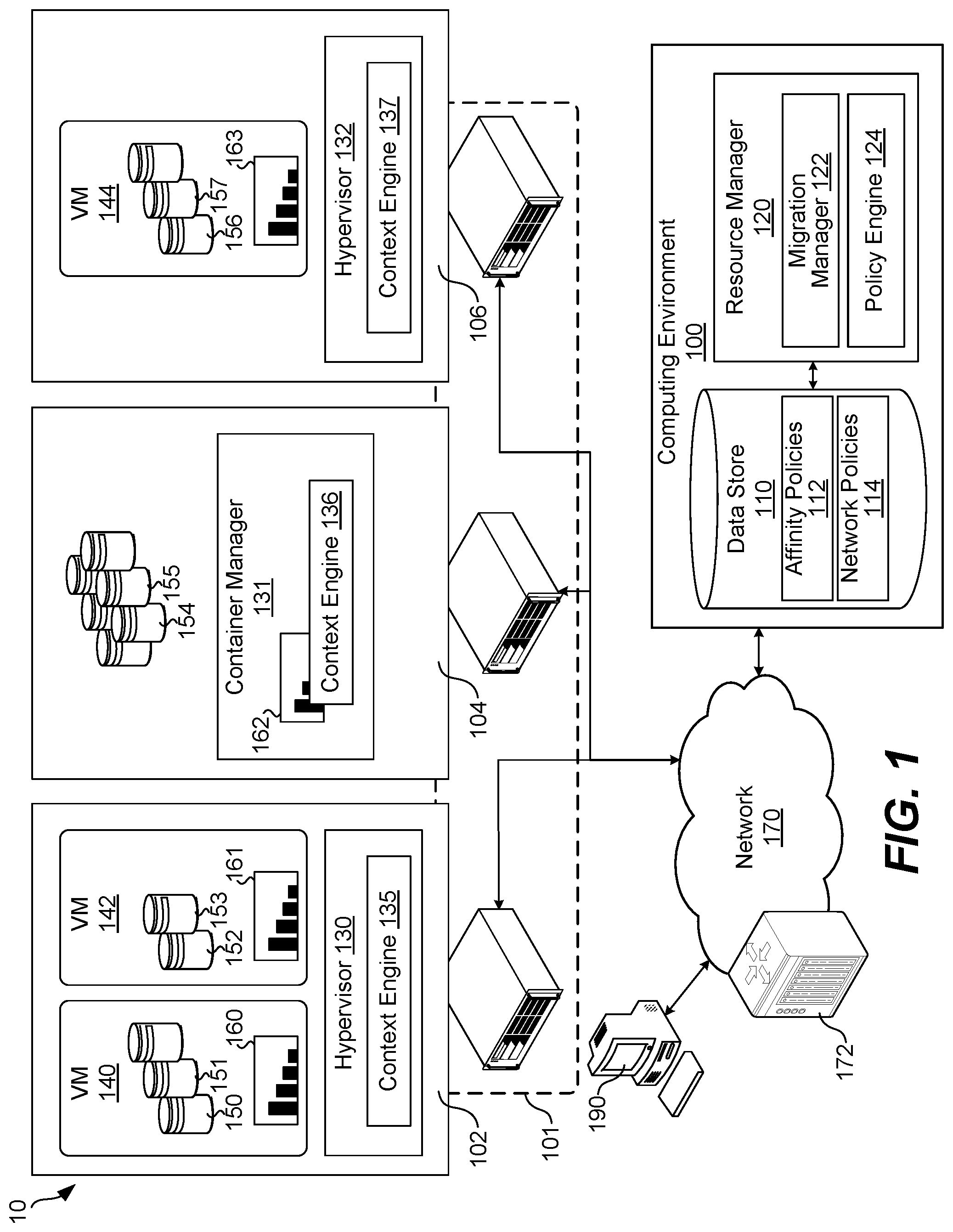Patent US11847485 Figure 1 – Network-efficient isolation environment redistribution