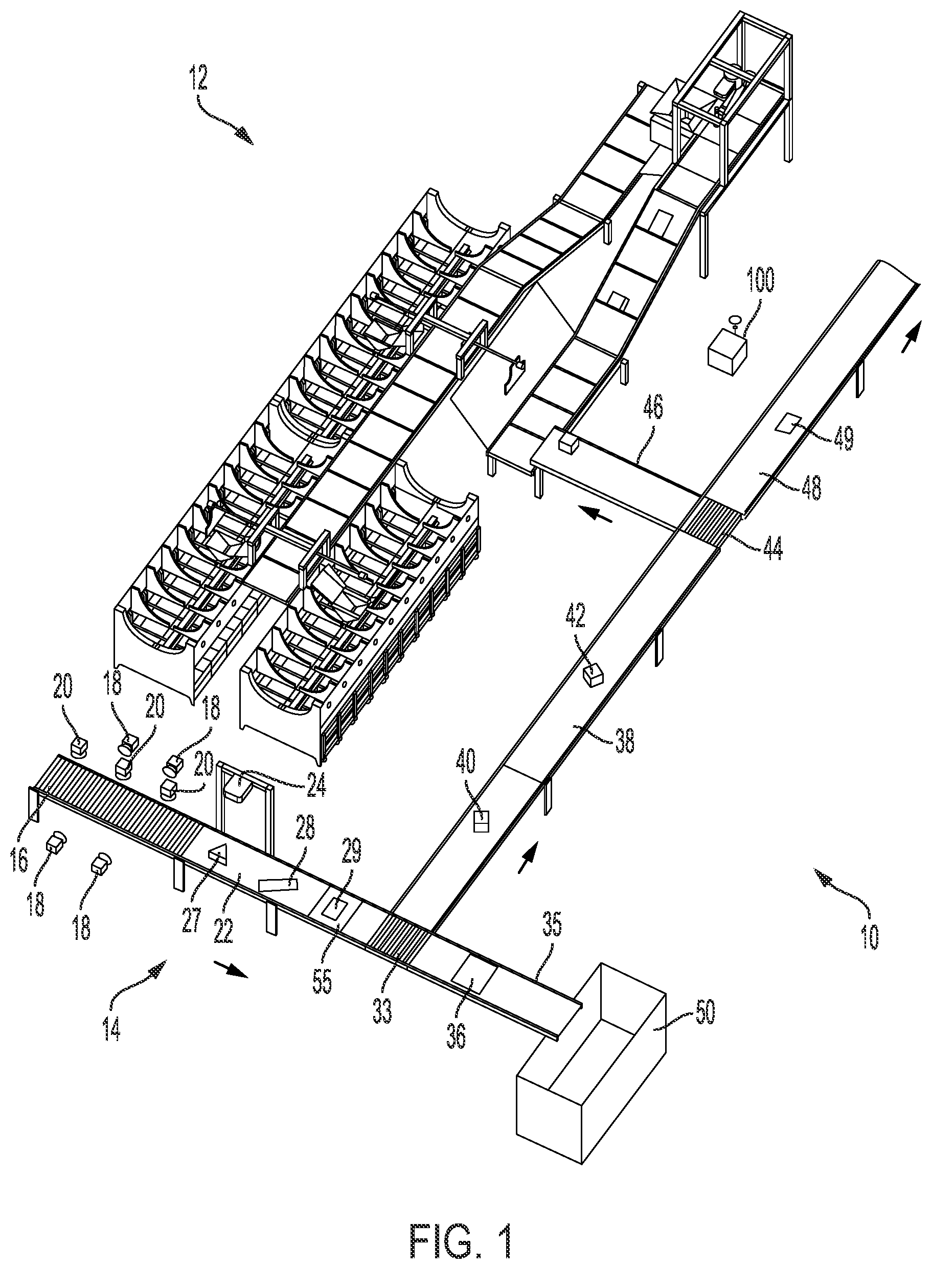Patent US11847513 Figure 1 – Systems and methods for separating objects using vacuum diverts with one or more object processing systems