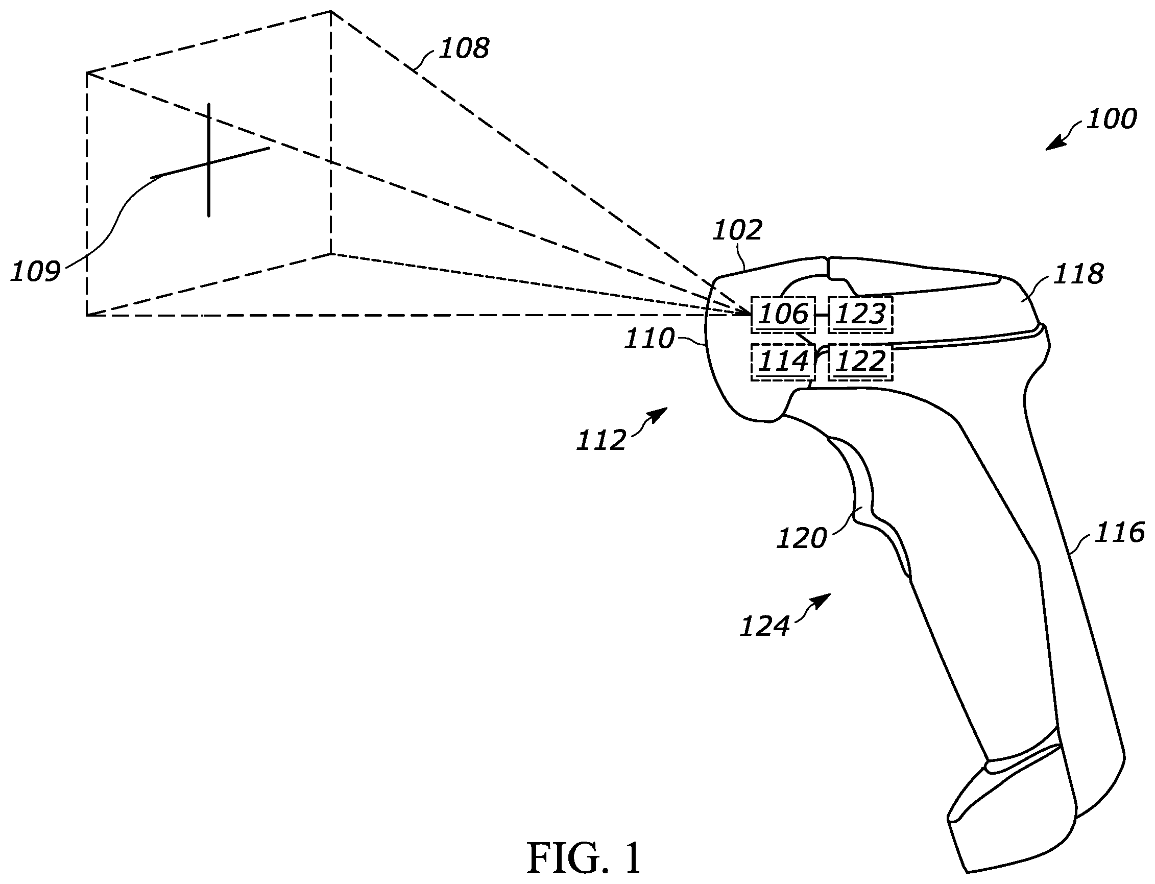 Patent US11847523 Figure 1 – Methods and devices for improving indicia decoding with an imaging device