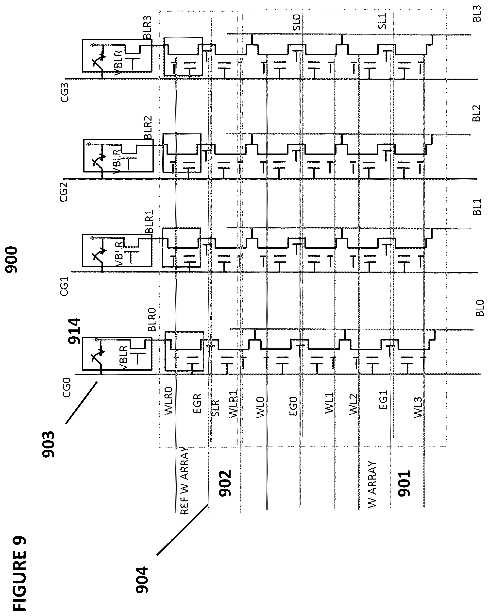 Patent US11847557 Figure 9 – Compensation for reference transistors and memory cells in analog neuro memory in deep learning artificial neural network