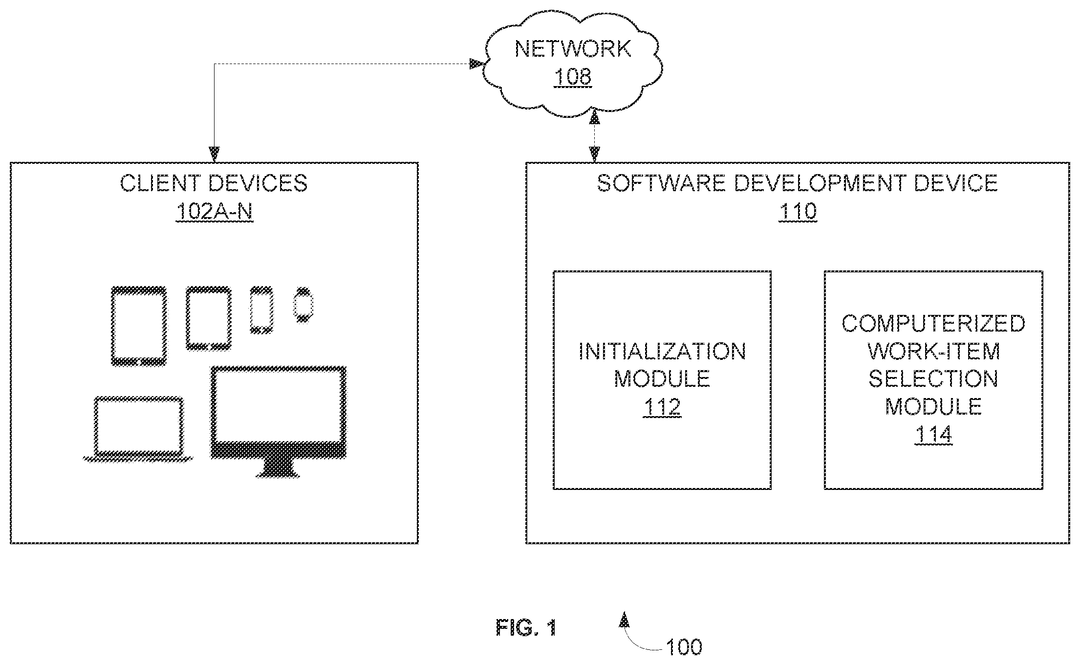 Patent US11847594 Figure 1 – Computerized work-item selection and progress tracking based on a set of prioritized computer-executable rules