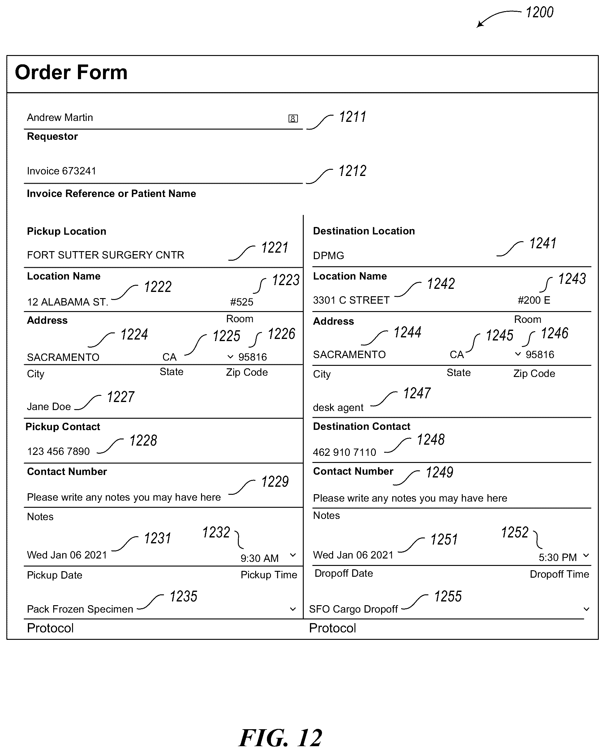 Patent US11847605 Figure 12 – Discharging courier service assignments