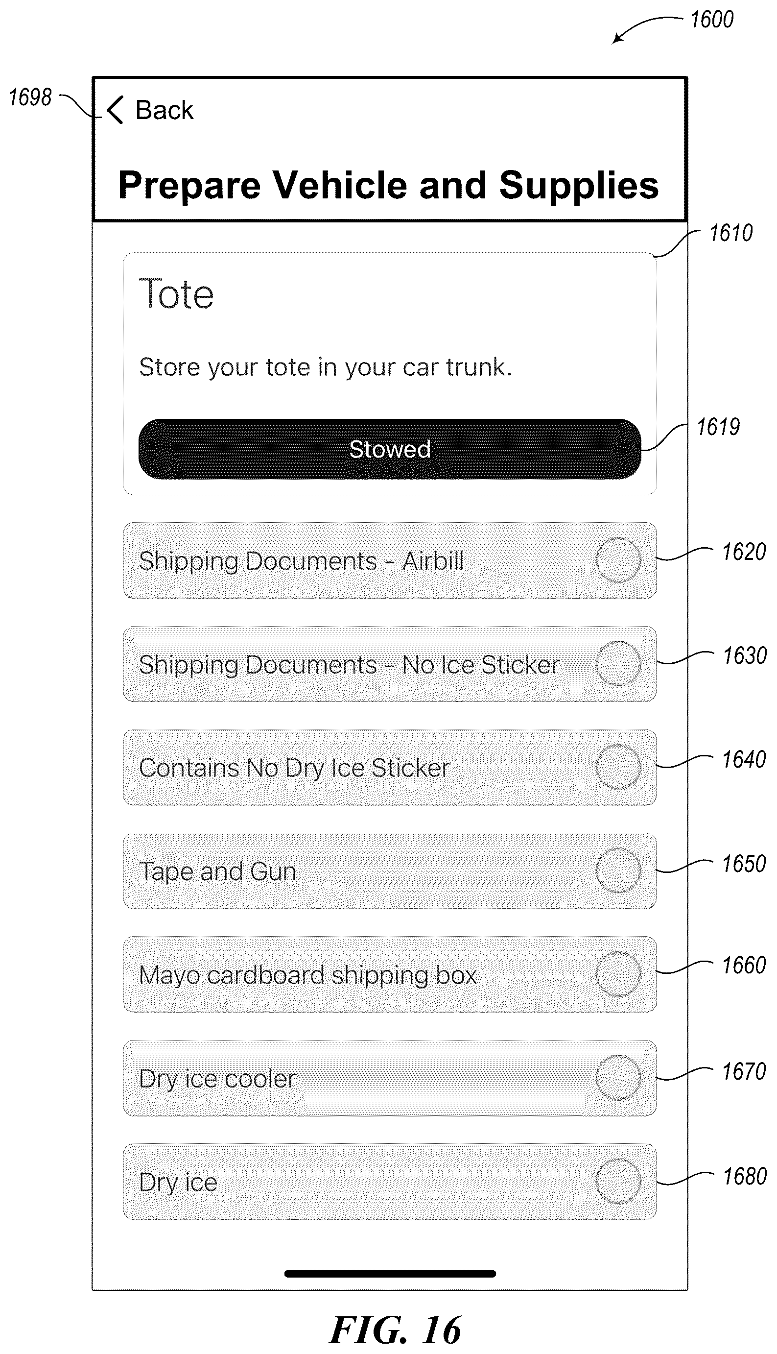 Patent US11847605 Figure 16 – Discharging courier service assignments