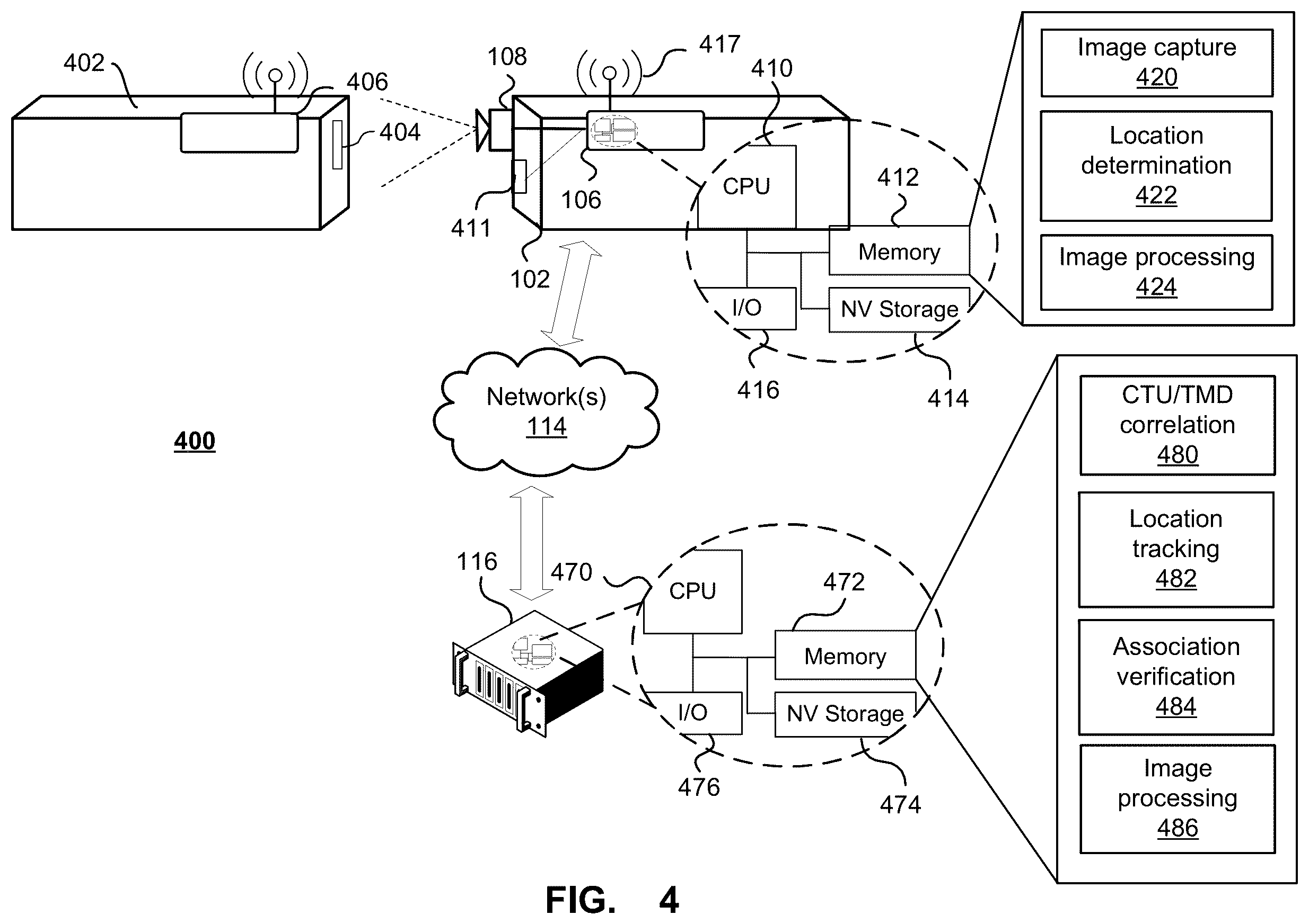Patent US11847606 Figure 4 – System and method for cargo transportation unit tracking and monitoring device verification