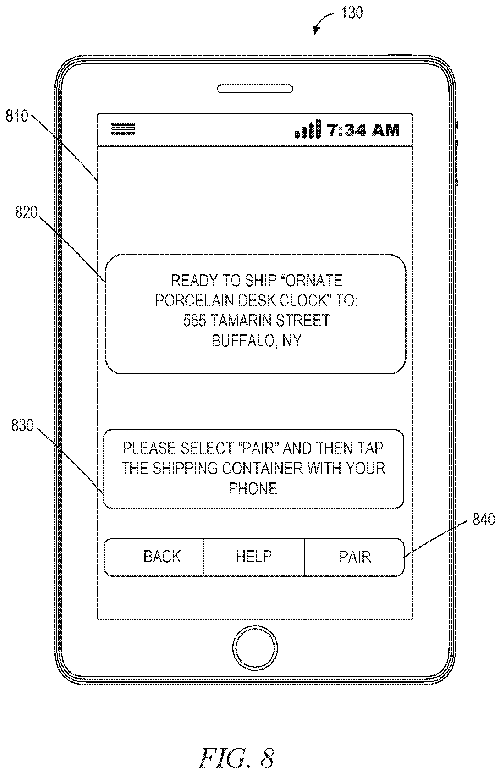 Patent US11847609 Figure 8 – Container touch-pairing device