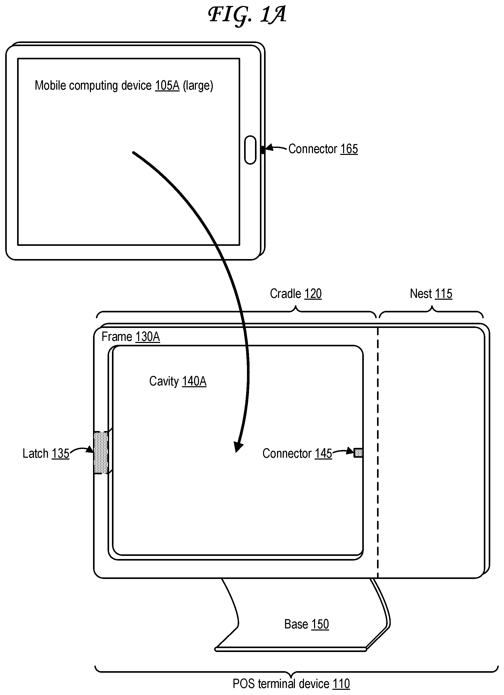 Patent US11847631 Figure 1 – Point of sale device with cradle for computing device