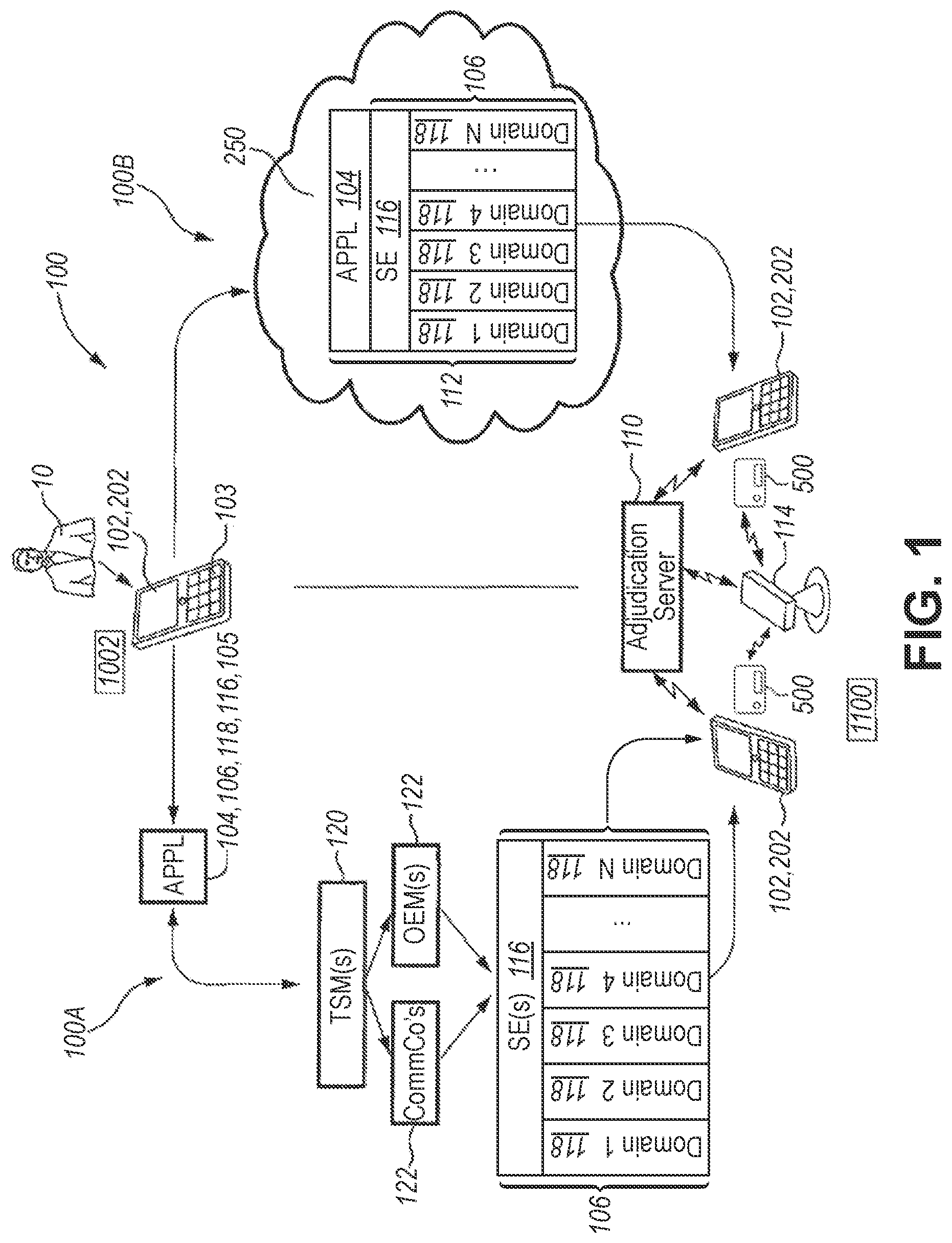 Patent US11847635 Figure 1 – Payment card with secure element and replenishable tokens