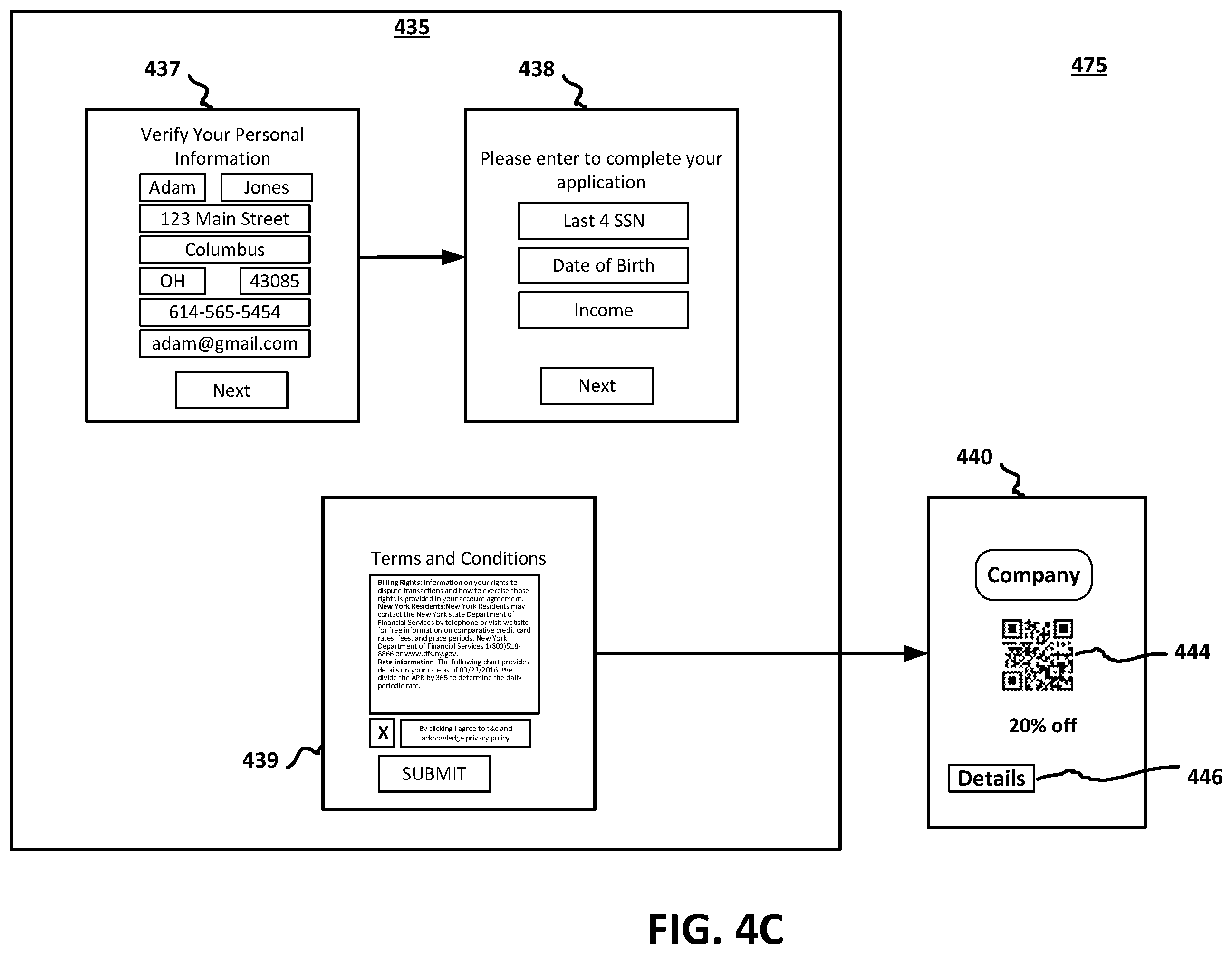 Patent US11847636 Figure 9 – Seamless electronic system and method for application, acceptance of, authorizing access to, and tracking purchases made with a new credit account