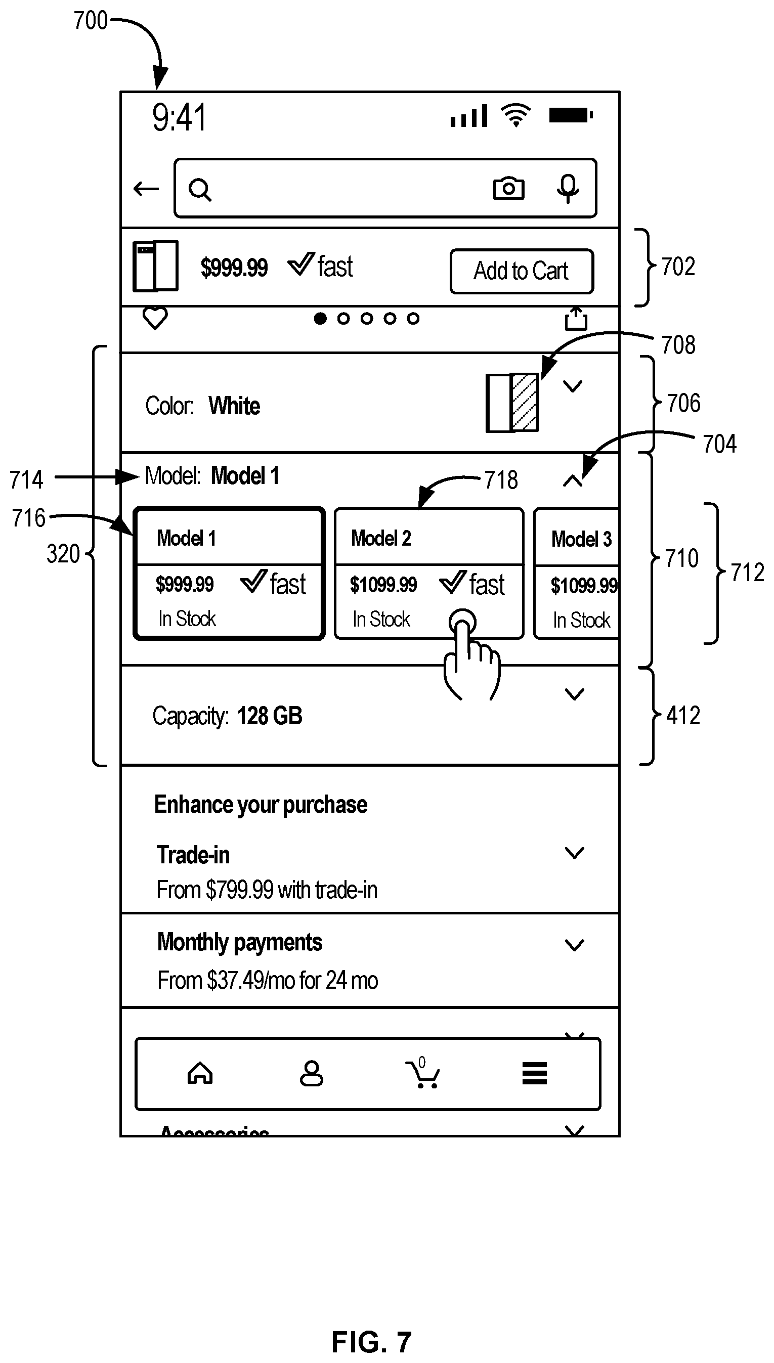Patent US11847680 Figure 7 – Computer-implemented method, a computing device, and a non-transitory computer readable storage medium for presenting attribute variations