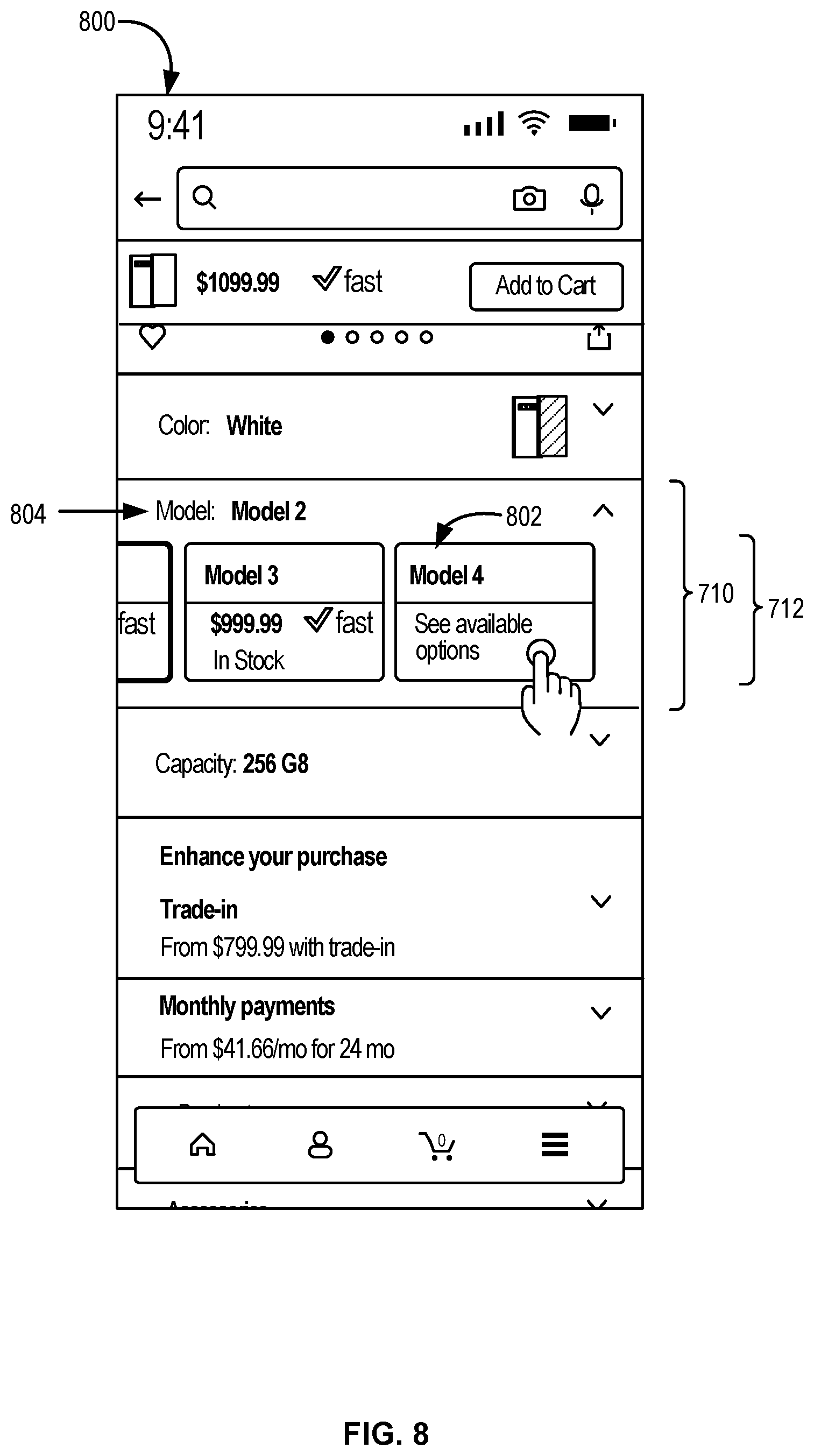 Patent US11847680 Figure 8 – Computer-implemented method, a computing device, and a non-transitory computer readable storage medium for presenting attribute variations
