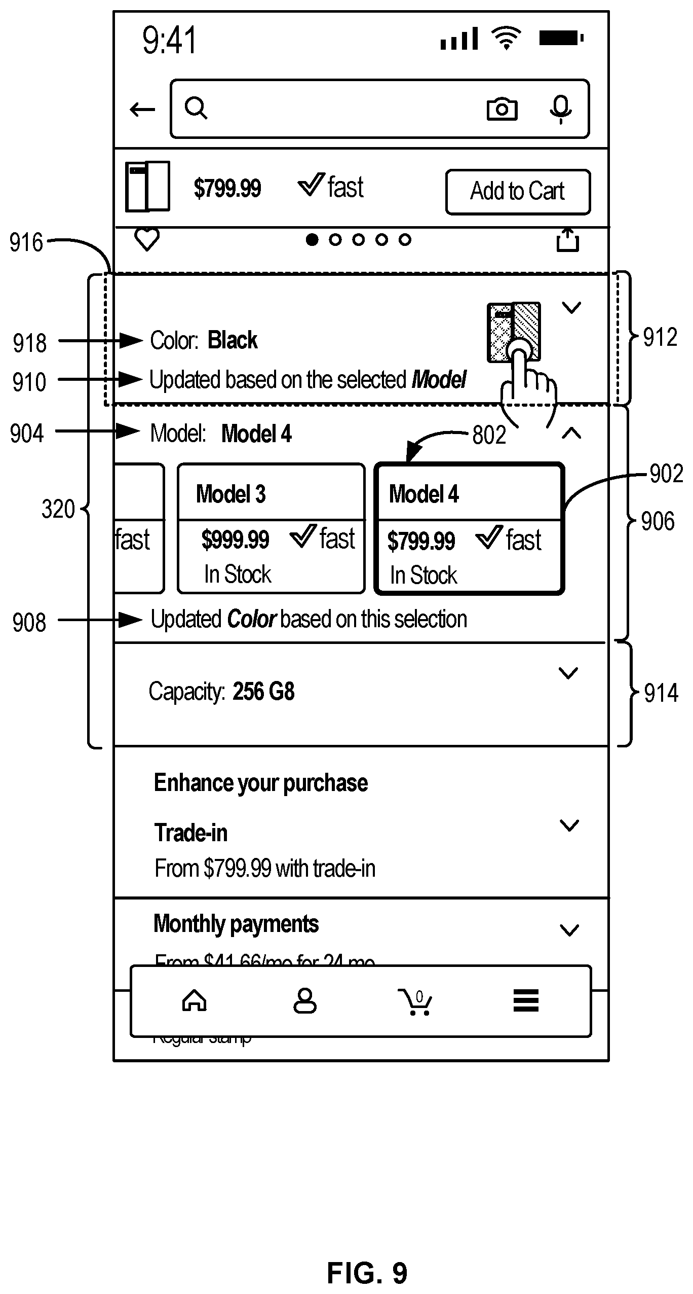 Patent US11847680 Figure 9 – Computer-implemented method, a computing device, and a non-transitory computer readable storage medium for presenting attribute variations