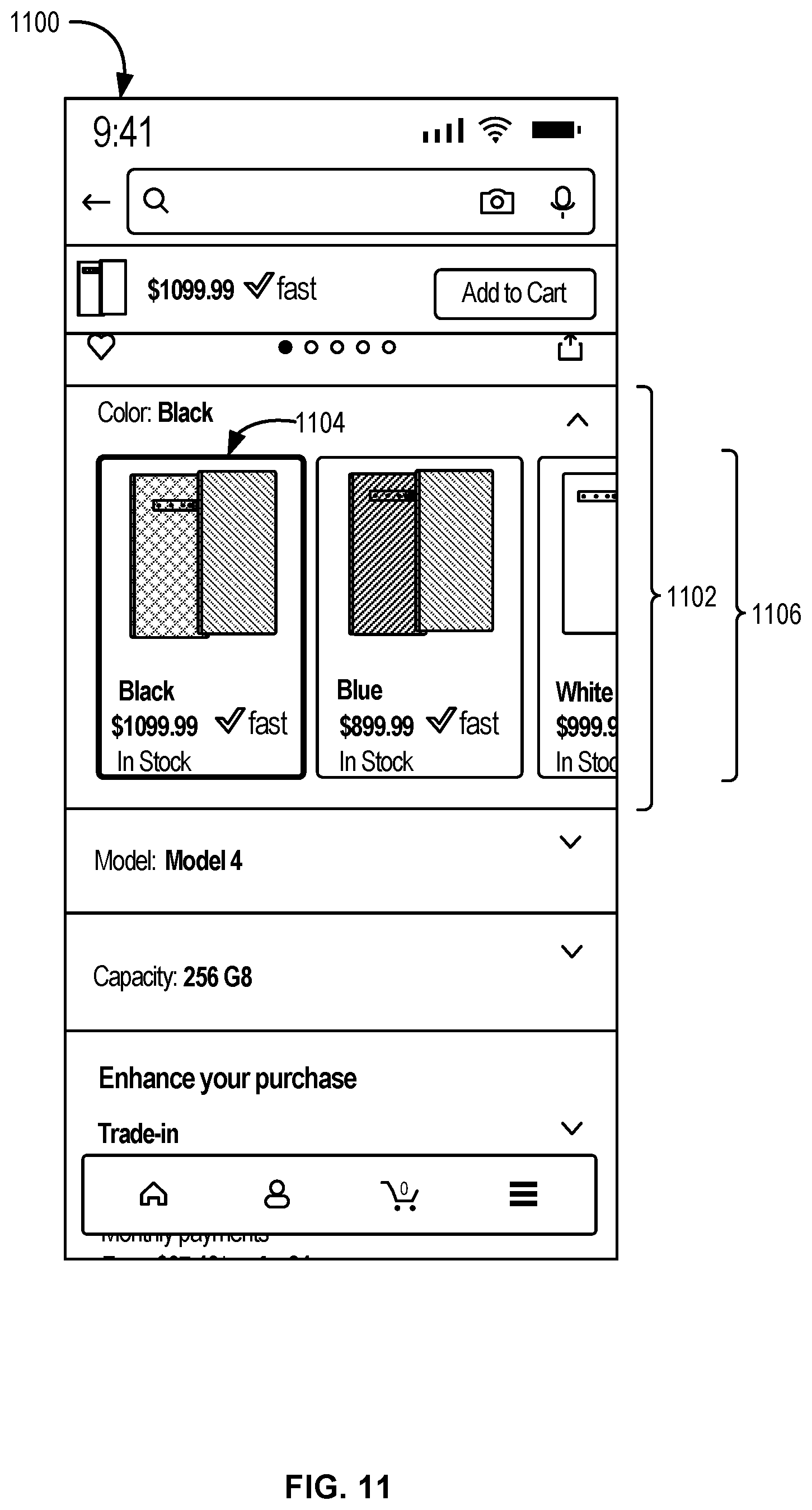 Patent US11847680 Figure 11 – Computer-implemented method, a computing device, and a non-transitory computer readable storage medium for presenting attribute variations