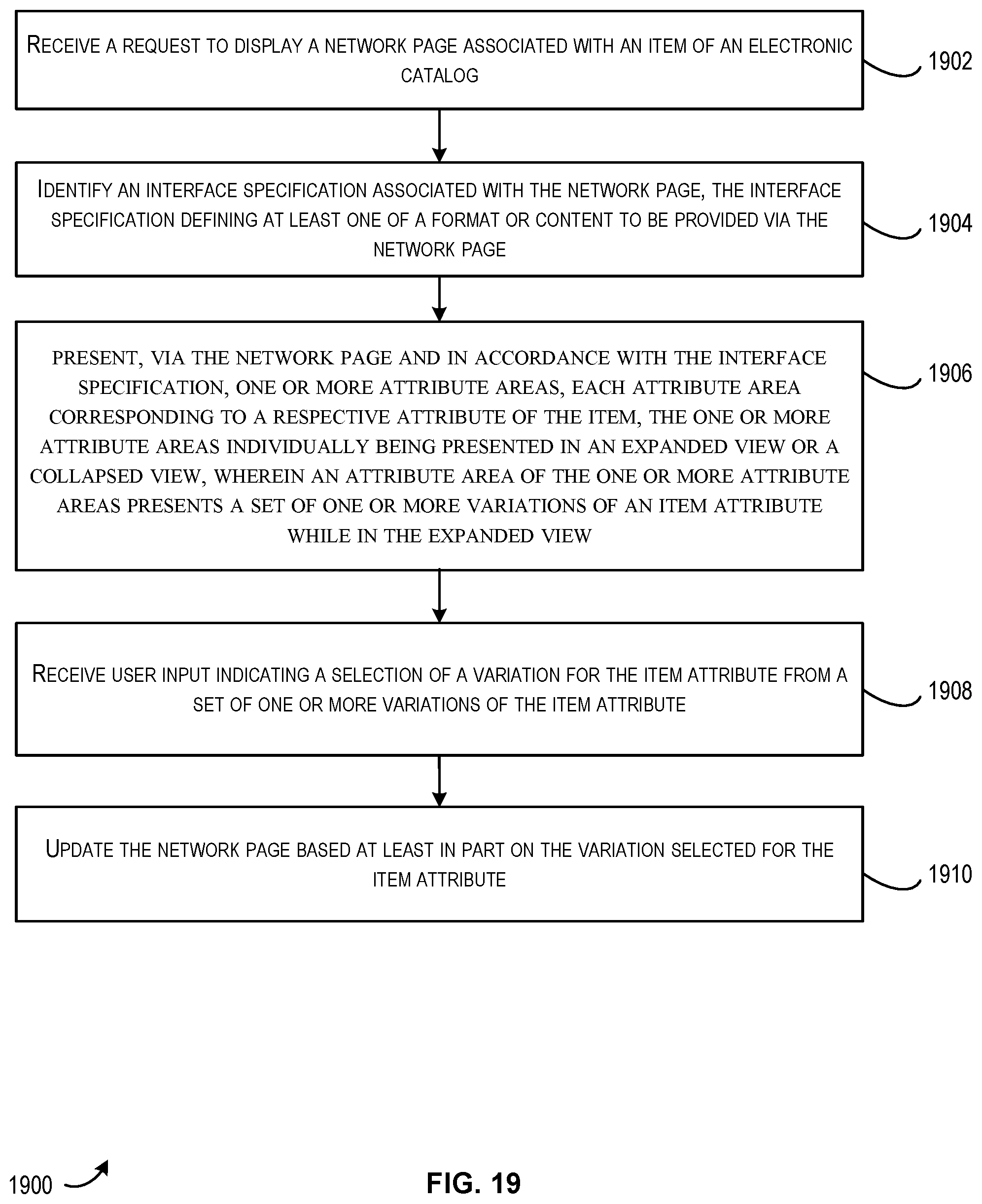 Patent US11847680 Figure 19 – Computer-implemented method, a computing device, and a non-transitory computer readable storage medium for presenting attribute variations