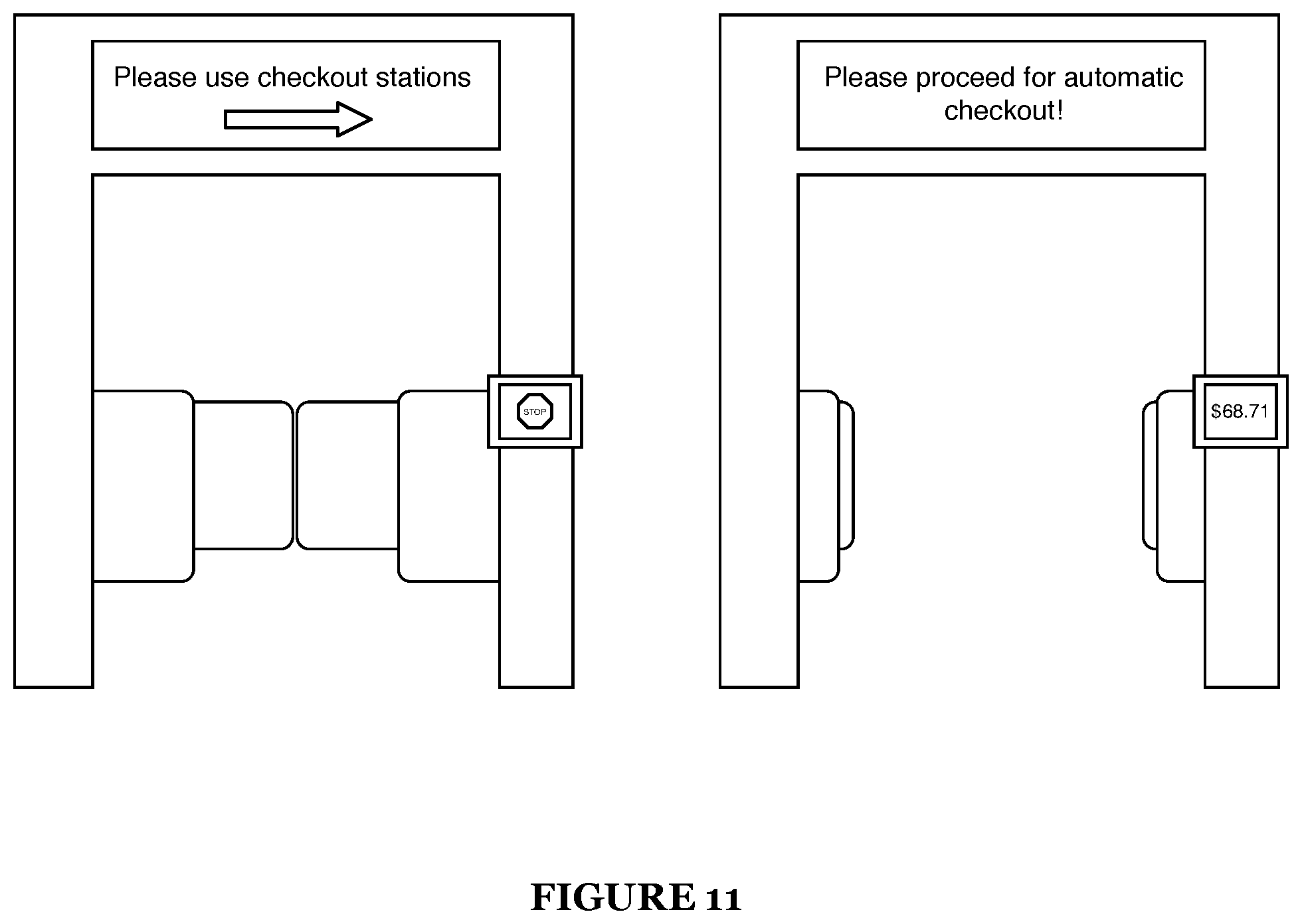 Patent US11847689 Figure 11 – Dynamic customer checkout experience within an automated shopping environment