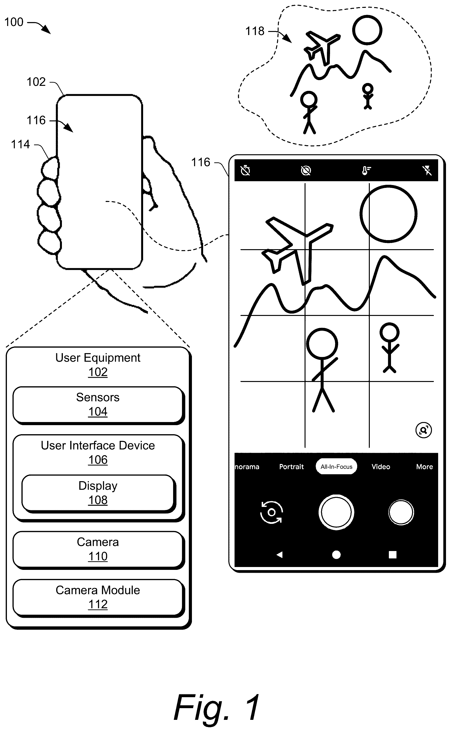 Patent US11847770 Figure 1 – Automatic generation of all-in-focus images with a mobile camera