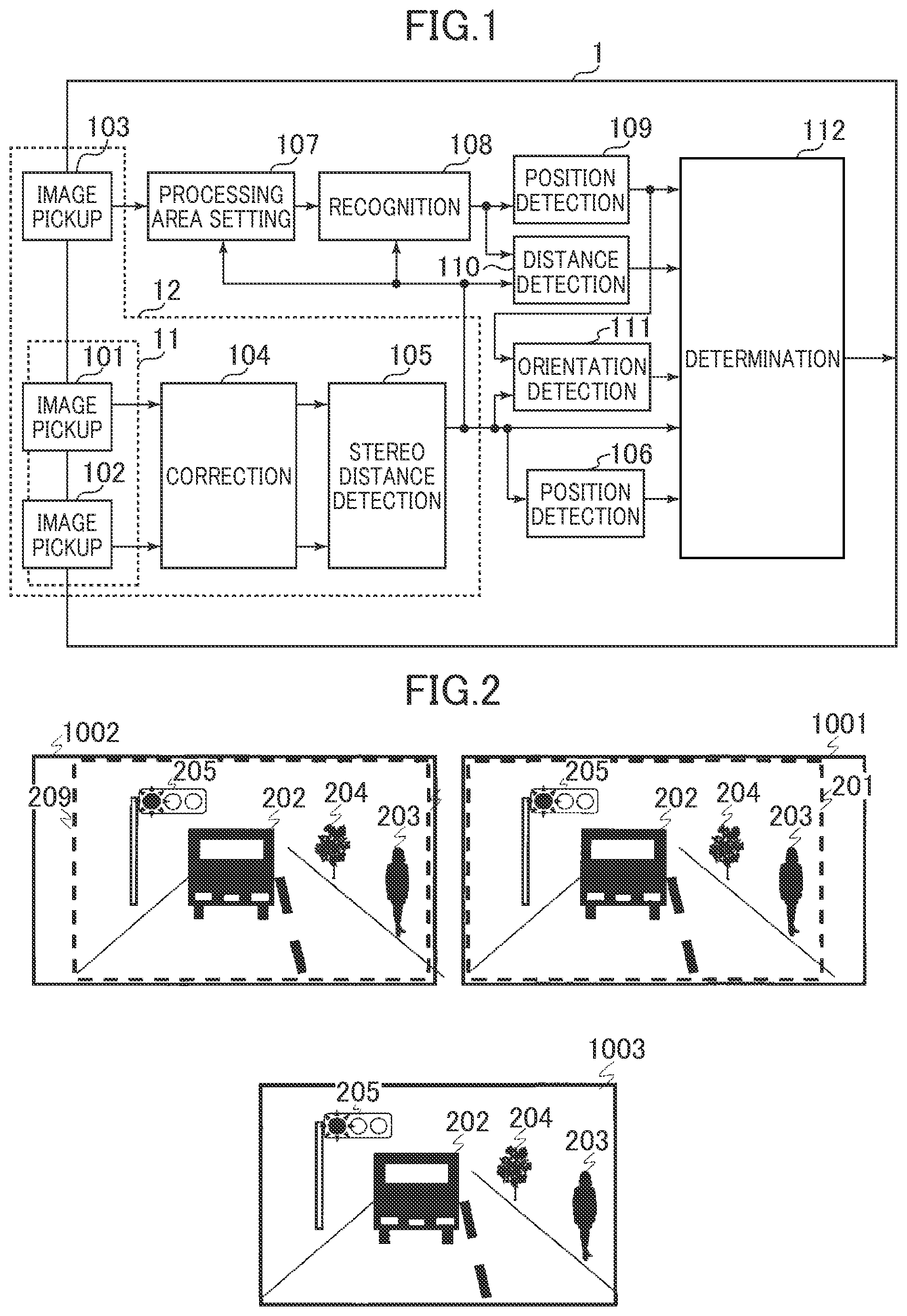 Patent US11847791 Figure 1 – Object position detection device, travel control system, and travel control method