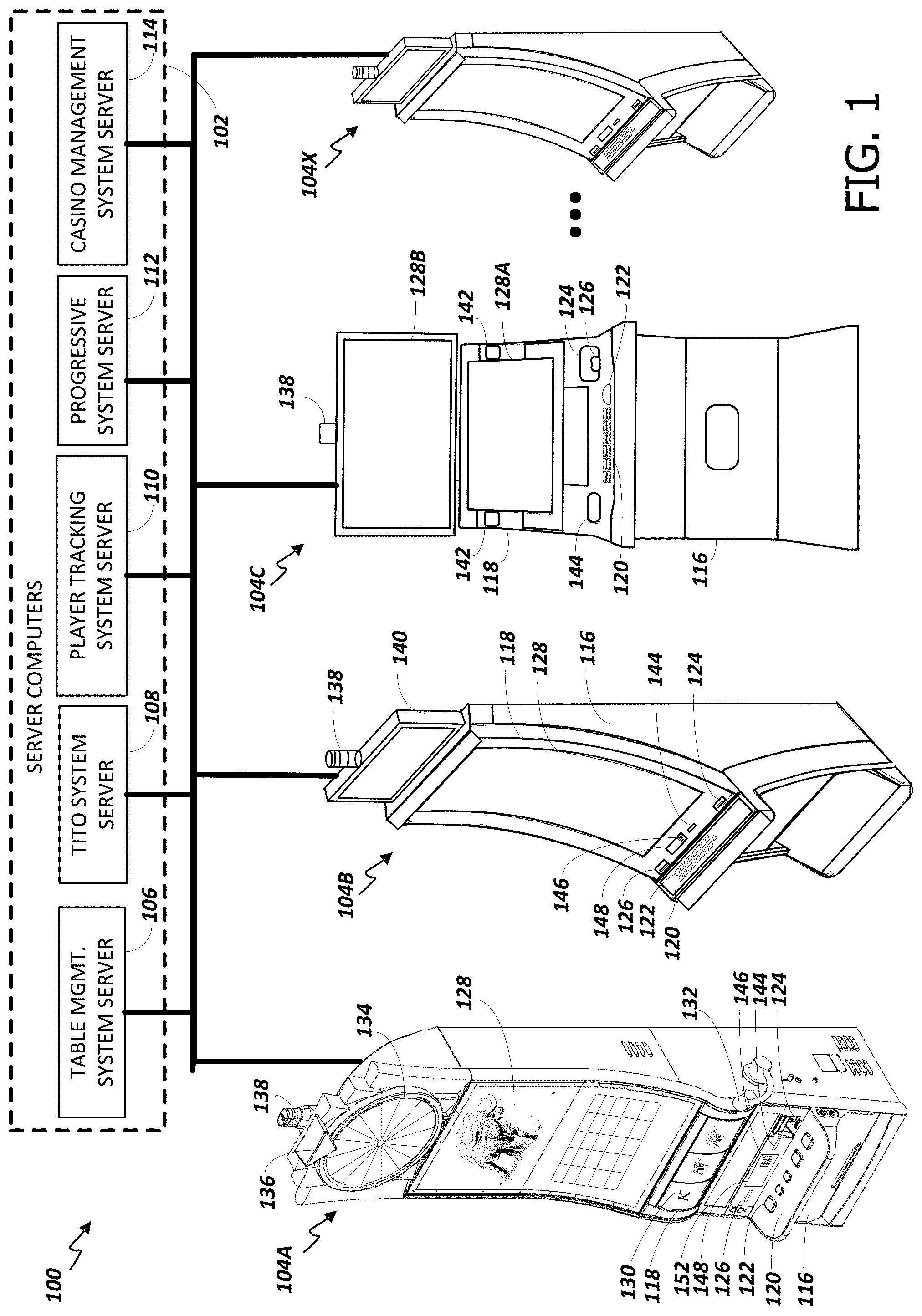 Patent US11847885 Figure 1 – System and method for cashless exchange at smart tables