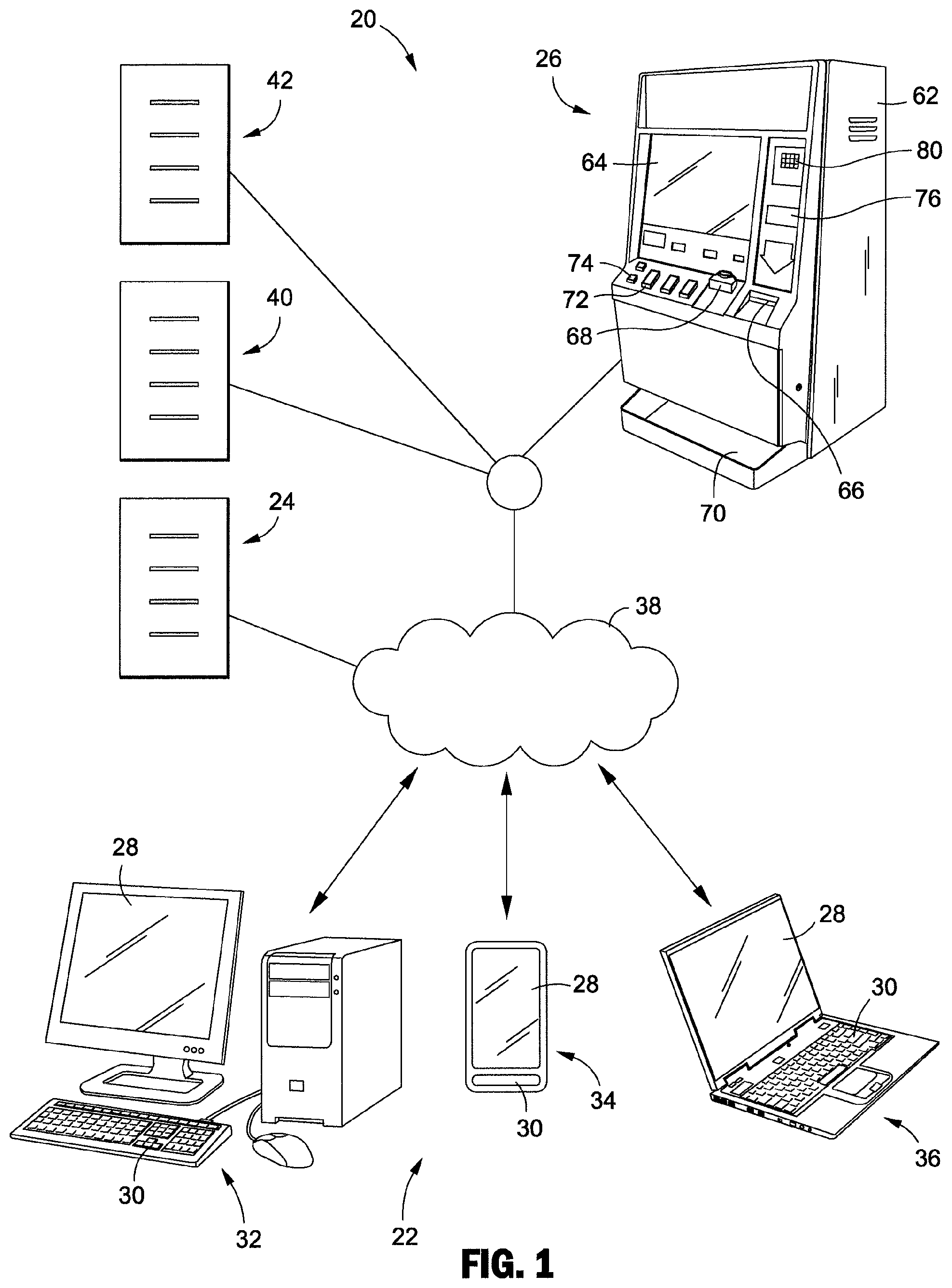 Patent US11847891 Figure 1 – Seamless initiation of primary and secondary games at modified gaming machines