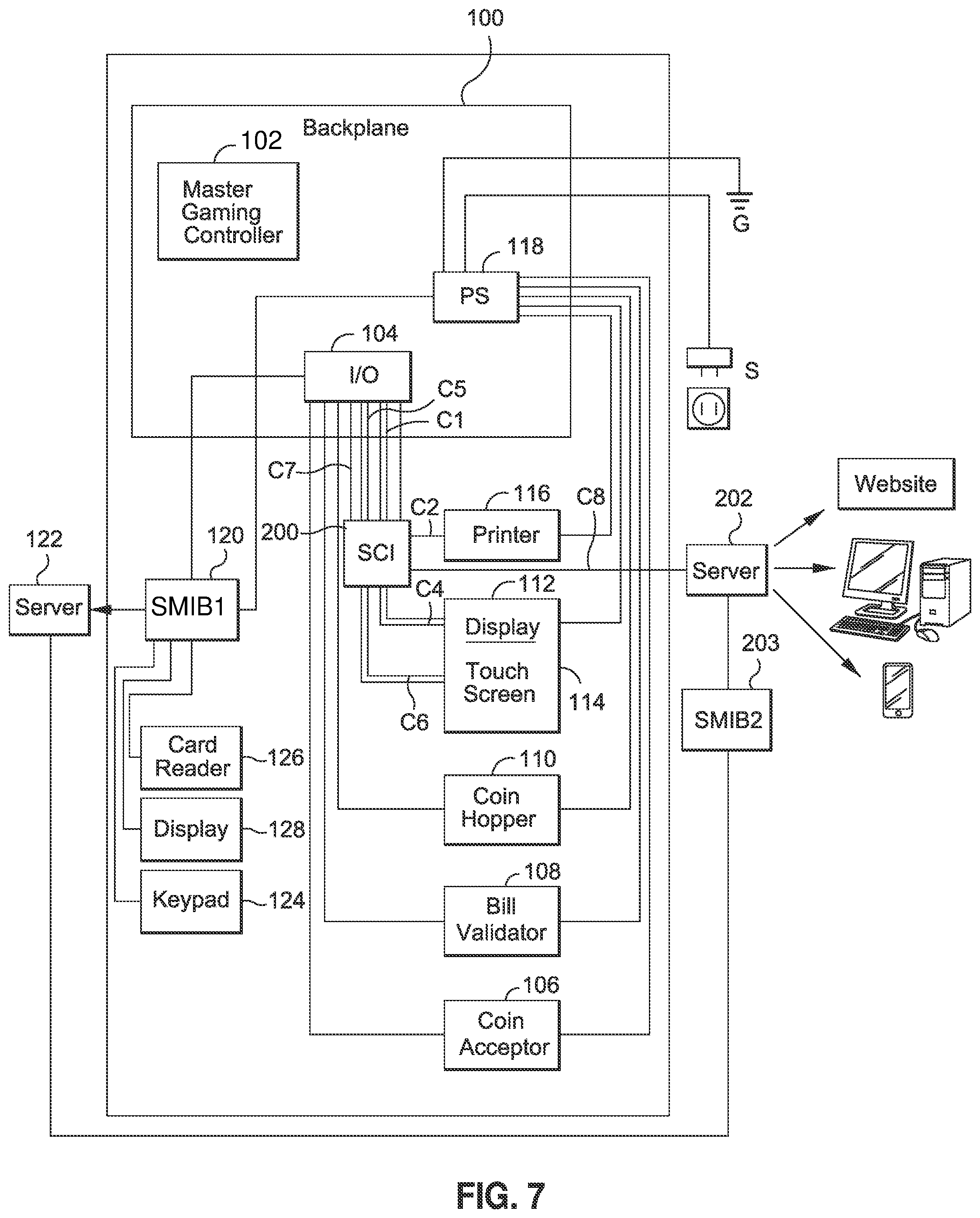 Patent US11847891 Figure 7 – Seamless initiation of primary and secondary games at modified gaming machines