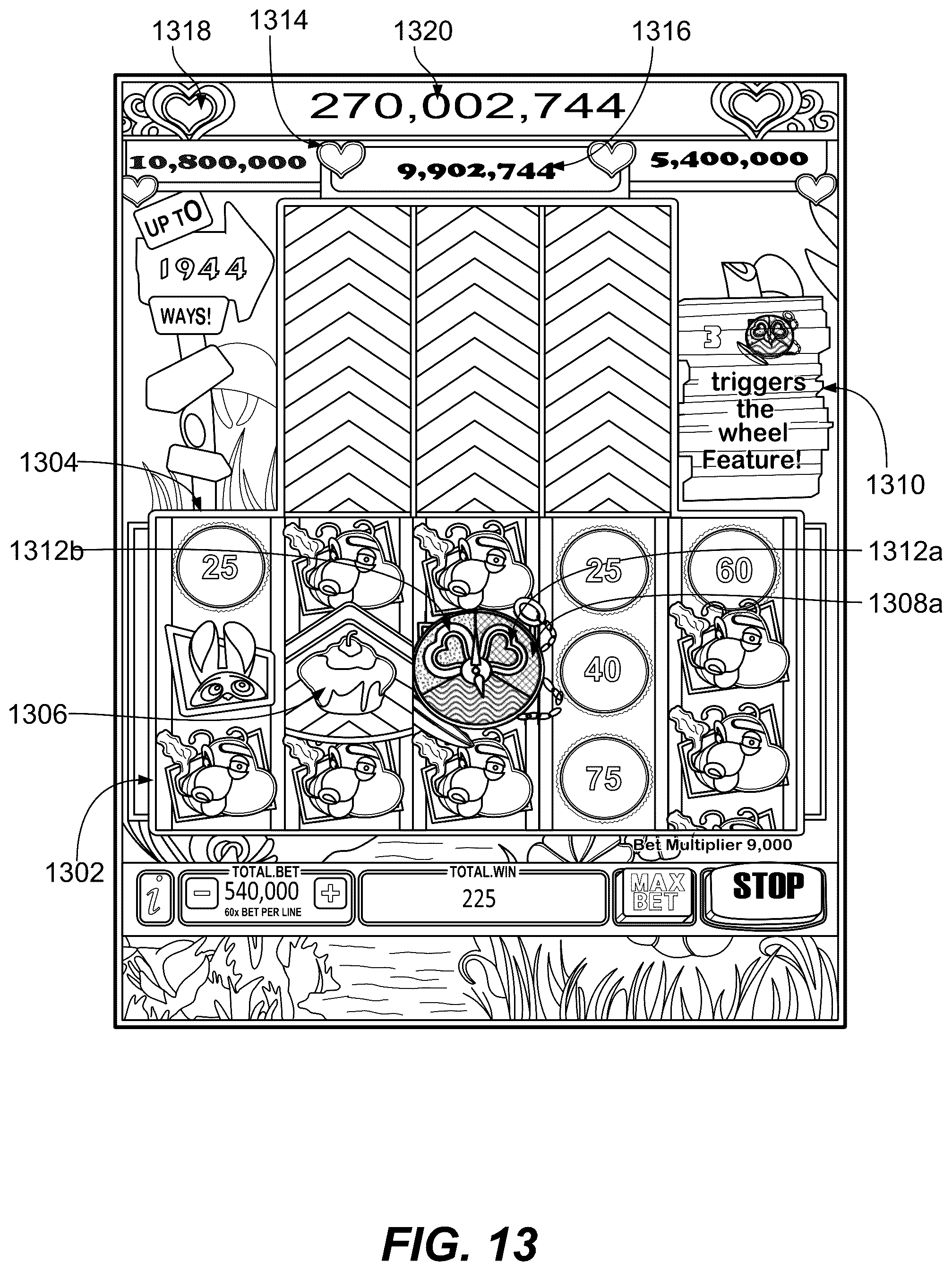 Patent US11847892 Figure 13 – Controlling an electronic gaming machine to provide a prize on symbol trigger