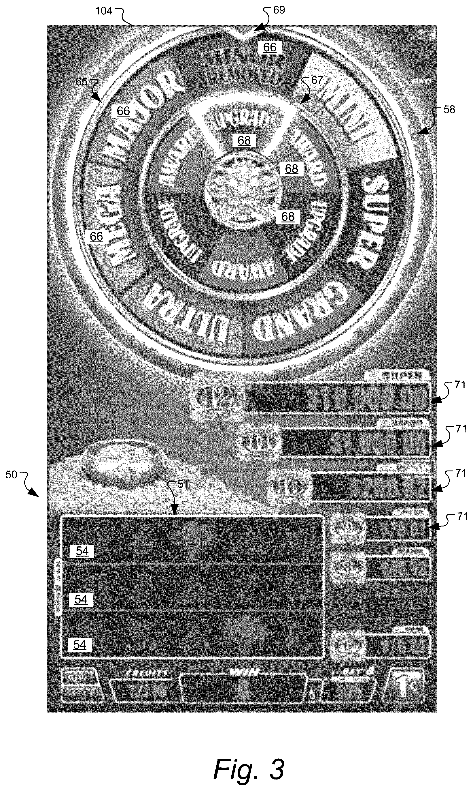 Patent US11847893 Figure 3 – Gaming machine and method with control outcomes in bonus games having bonus prize tiers