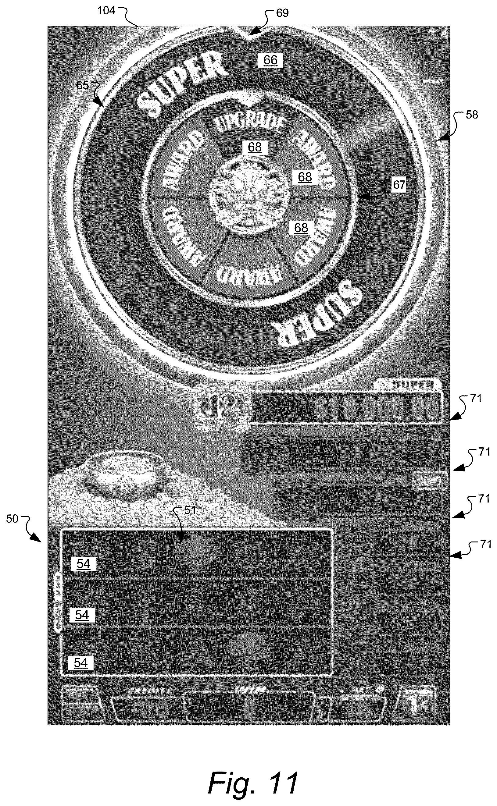Patent US11847893 Figure 11 – Gaming machine and method with control outcomes in bonus games having bonus prize tiers