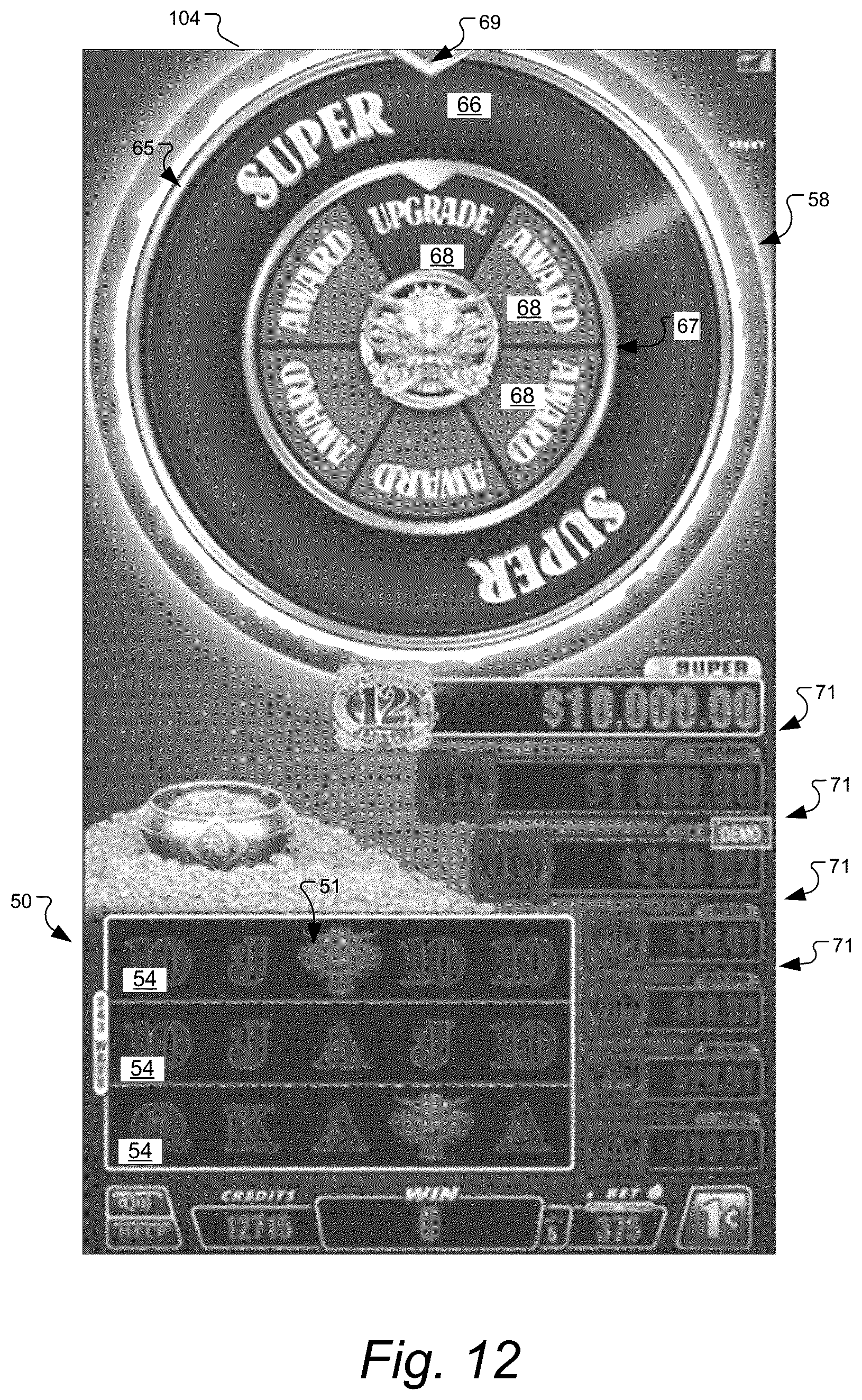 Patent US11847893 Figure 12 – Gaming machine and method with control outcomes in bonus games having bonus prize tiers