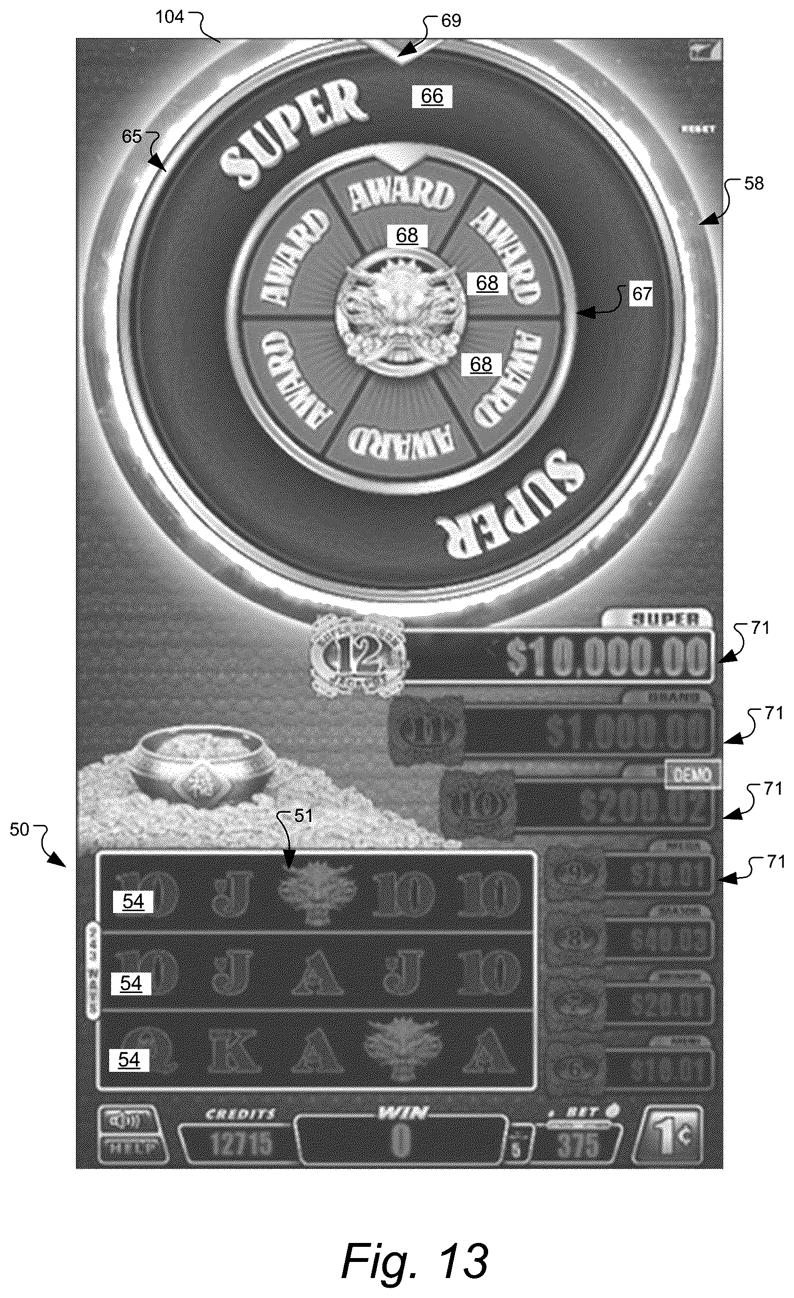 Patent US11847893 Figure 13 – Gaming machine and method with control outcomes in bonus games having bonus prize tiers