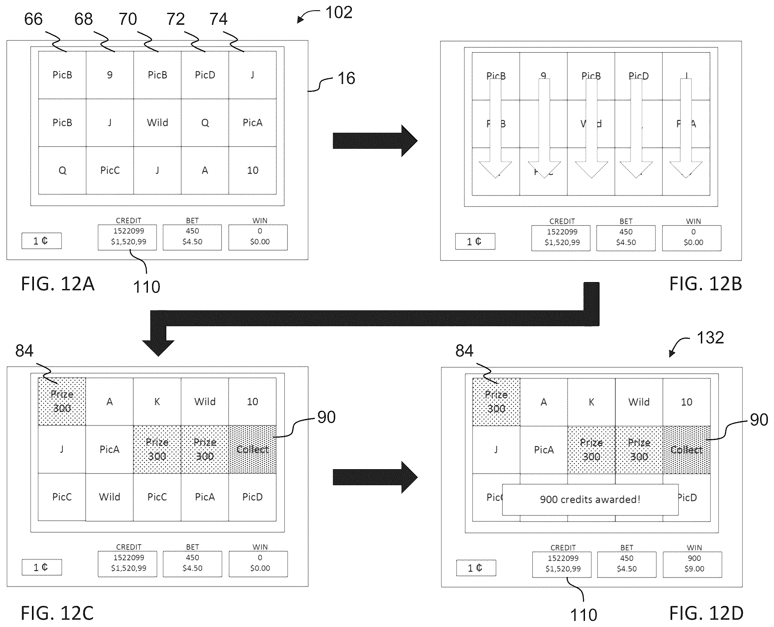 Patent US11847894 Figure 14 – Gaming machine, control method for machine, and program for operating a gaming machine to display an animated sequence of computer-generated images including a bonus feature event