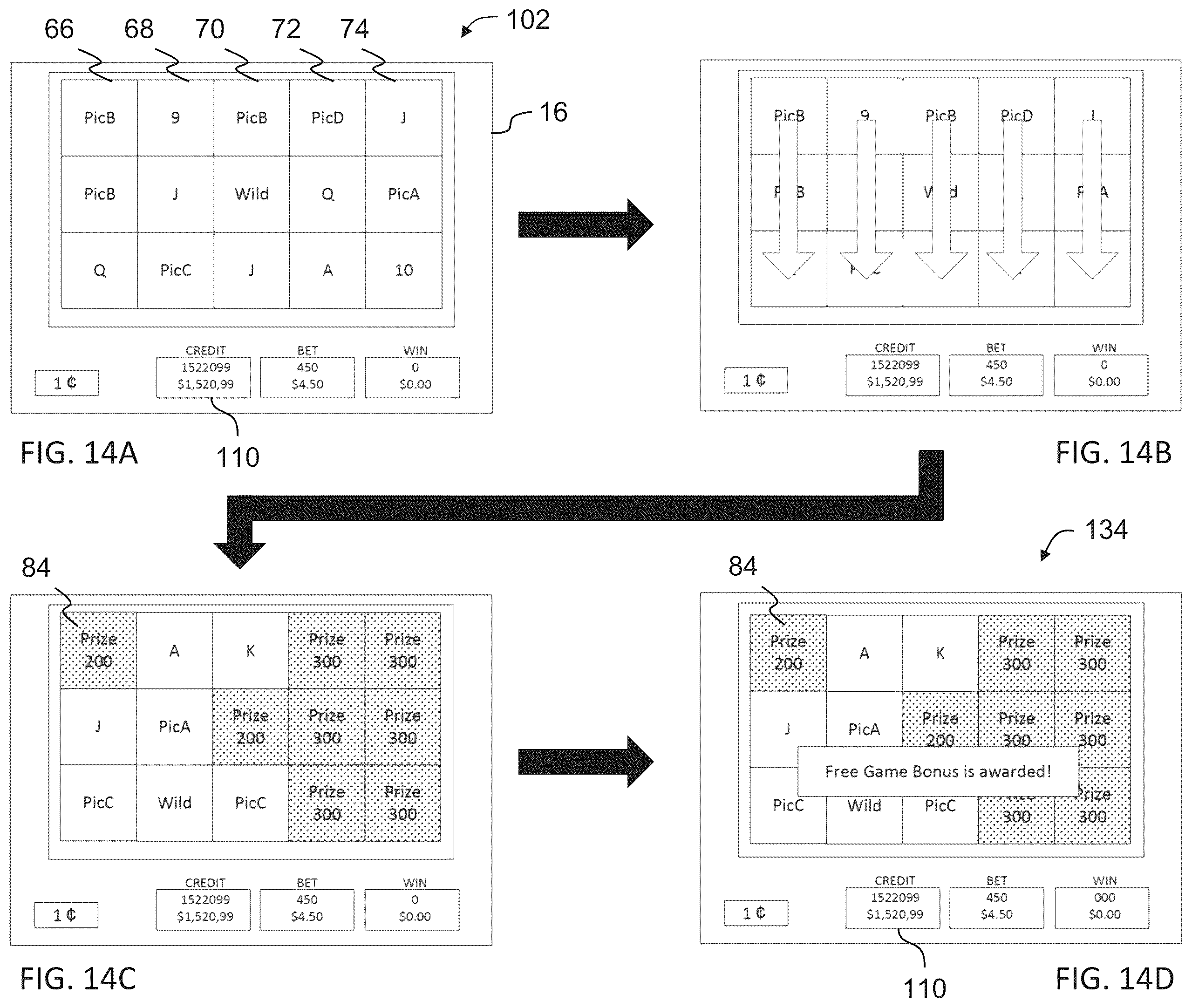Patent US11847894 Figure 16 – Gaming machine, control method for machine, and program for operating a gaming machine to display an animated sequence of computer-generated images including a bonus feature event