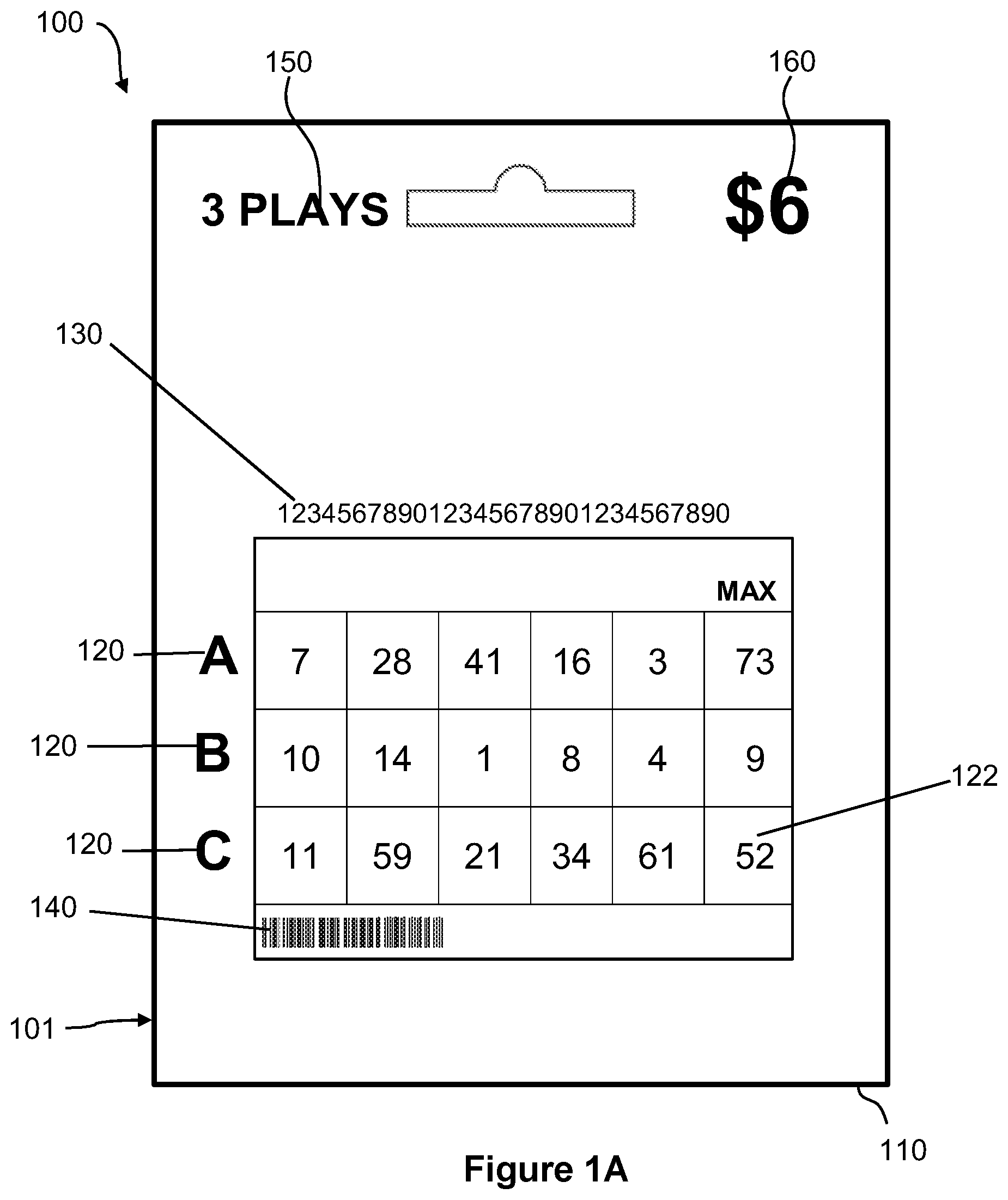 Patent US11847895 Figure 1 – Pre-printed and pre-selected lottery tickets for point-of-sale purchase