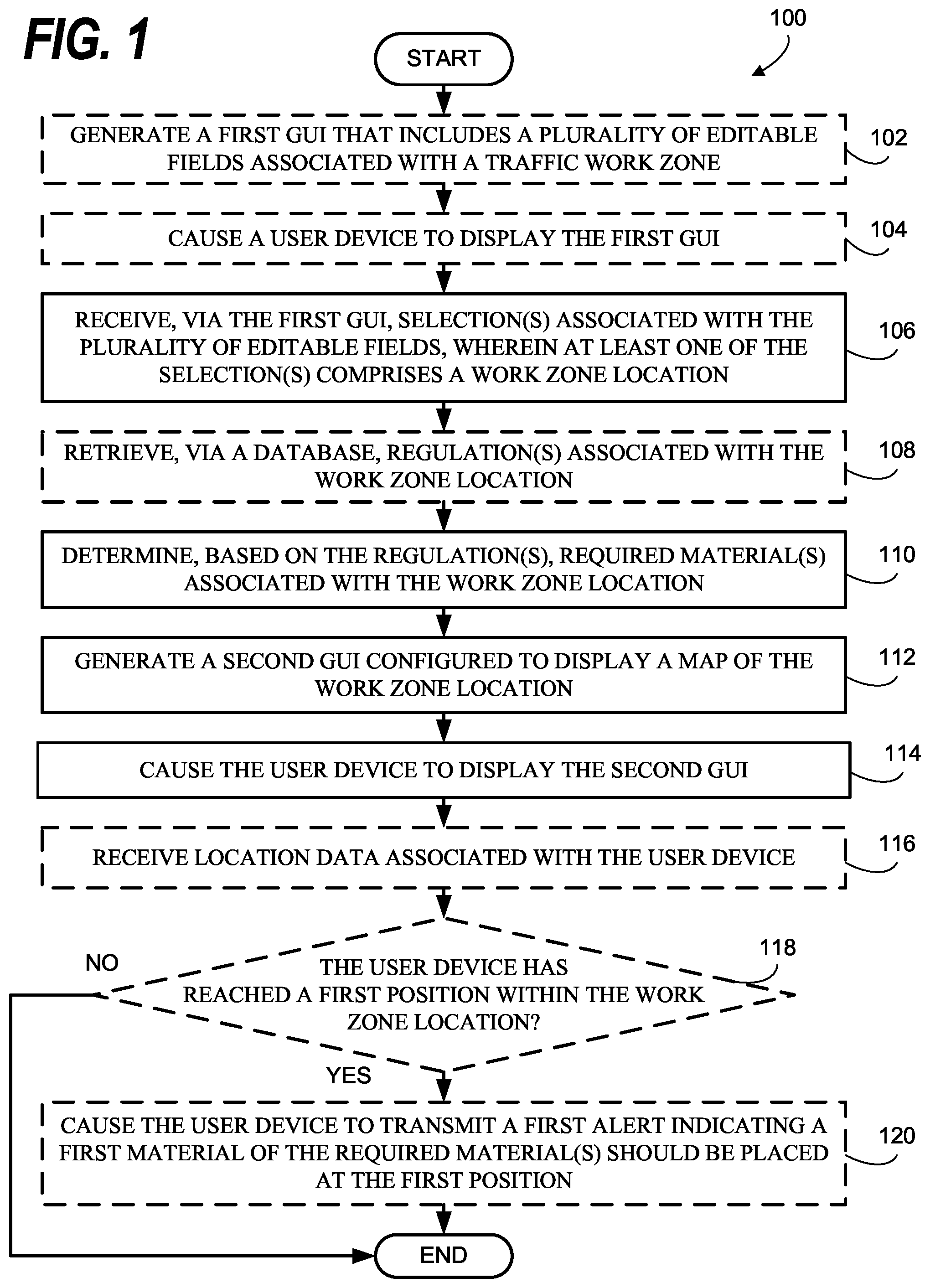 Patent US11847912 Figure 1 – Systems and methods for generating traffic work zones
