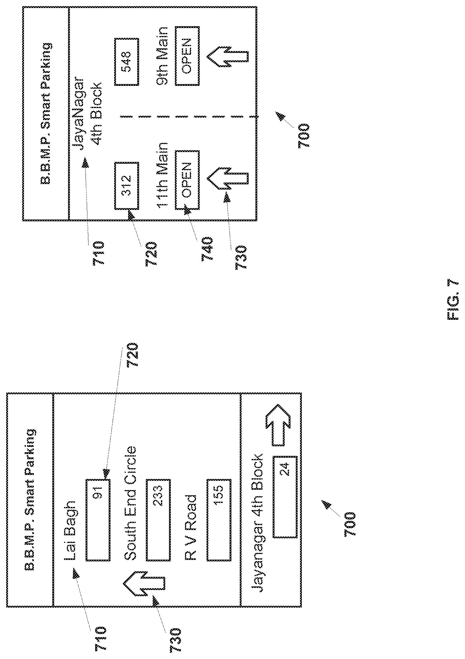 Patent US11847916 Figure 7 – Advanced parking management system